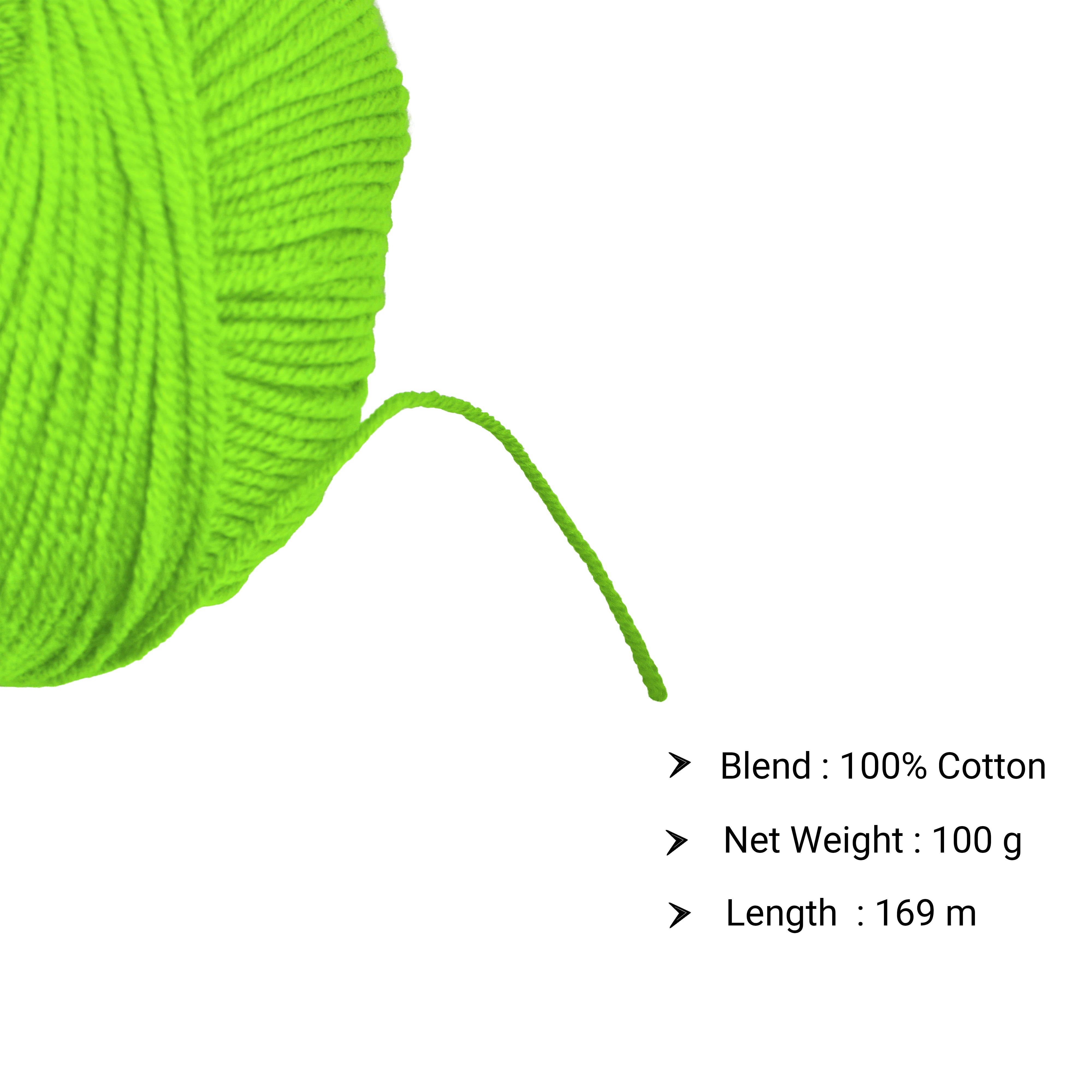 Pure Cotton Knitting/Crochet Yarn 100% Cotton Fresh Lime 130m 50g
