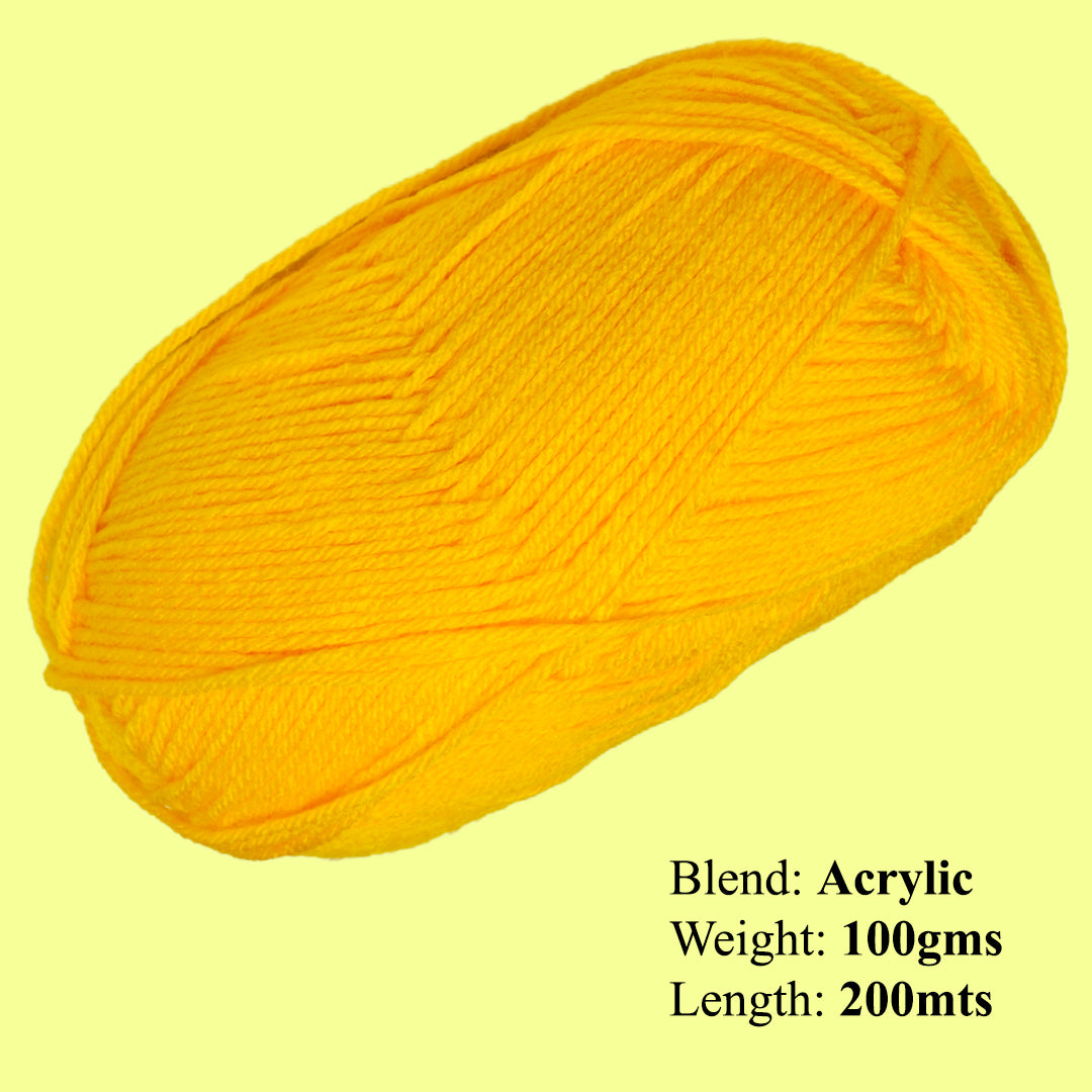 Velvet Touch Knitting/Crochet Yarn 100% Acrylic Yellow 200m 100g