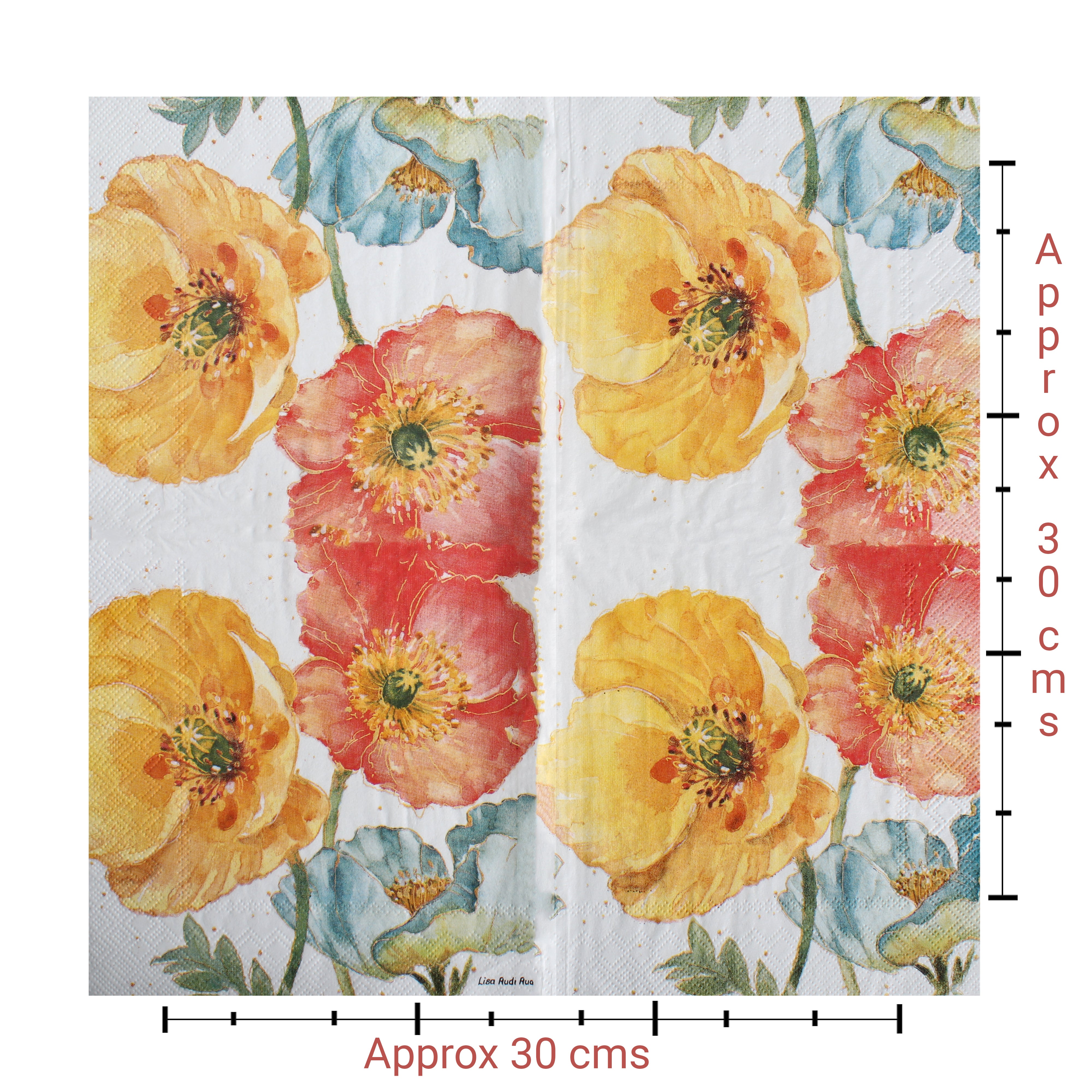 Decoupage Napkin Pastel Poppies 52 X 13inch 3PLY 1pc