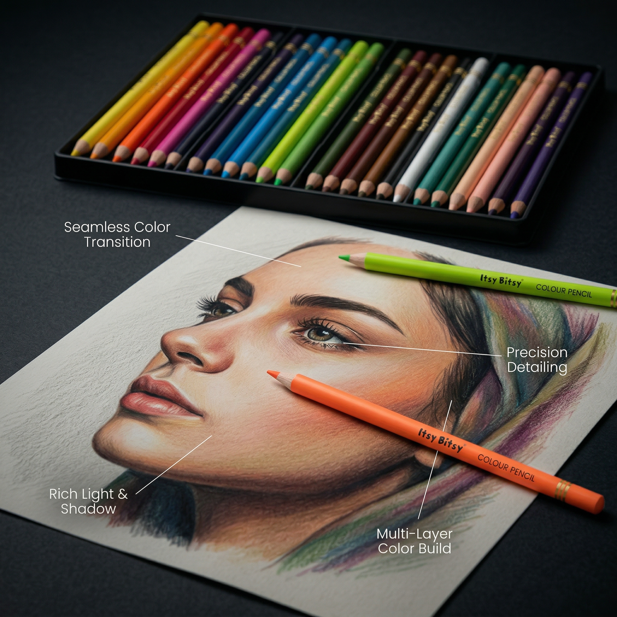 Premium Artist Colour Pencils - Pack of 24 Colours 1Box