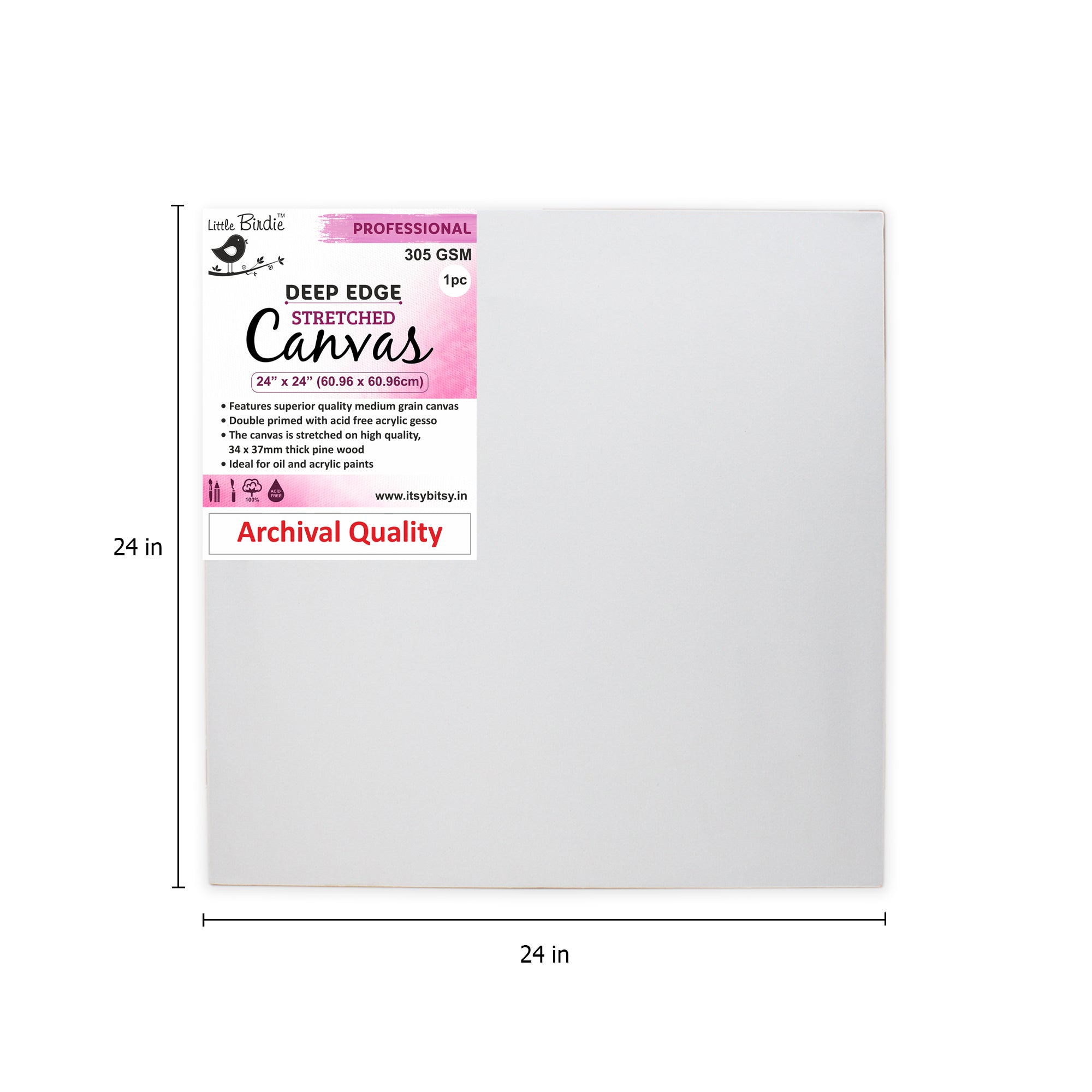 Stretched Canvas Deep Edge Frame 34X37Mm 305Gsm 24 X 24Inch 1Pc (Pack of 3)
