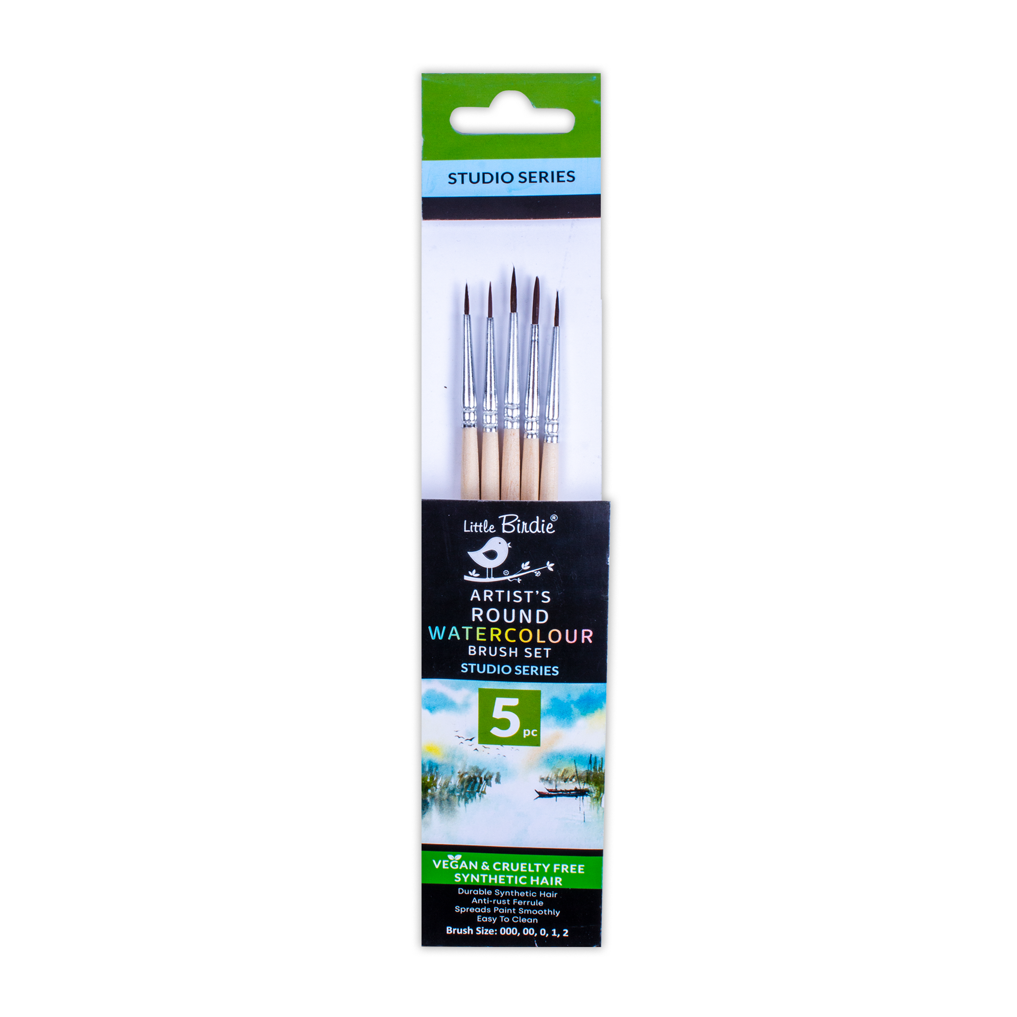 Watercolour Brush Round Synthetic Hair Size 000 00 0 1 2 Set of 5pc