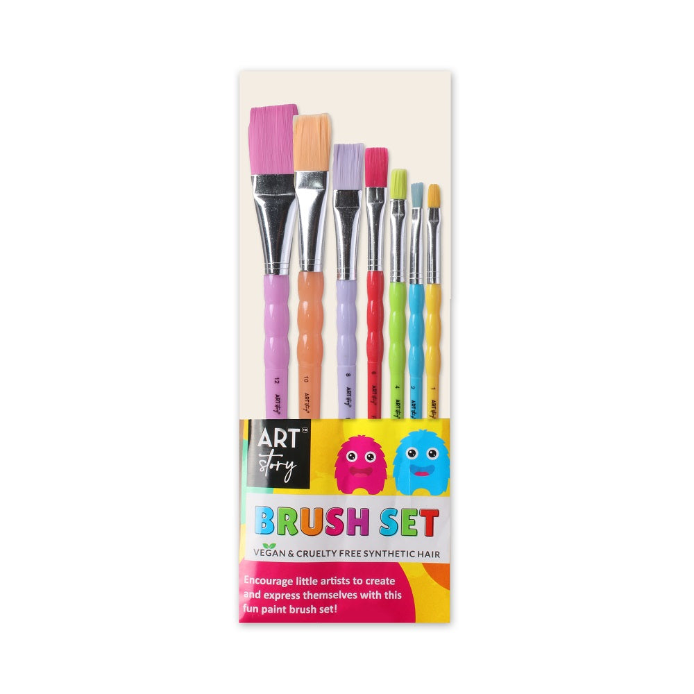 Kids Brush Flat Synthetic Hair Size 1 2 4 6 8 10 12 Set of 7pc