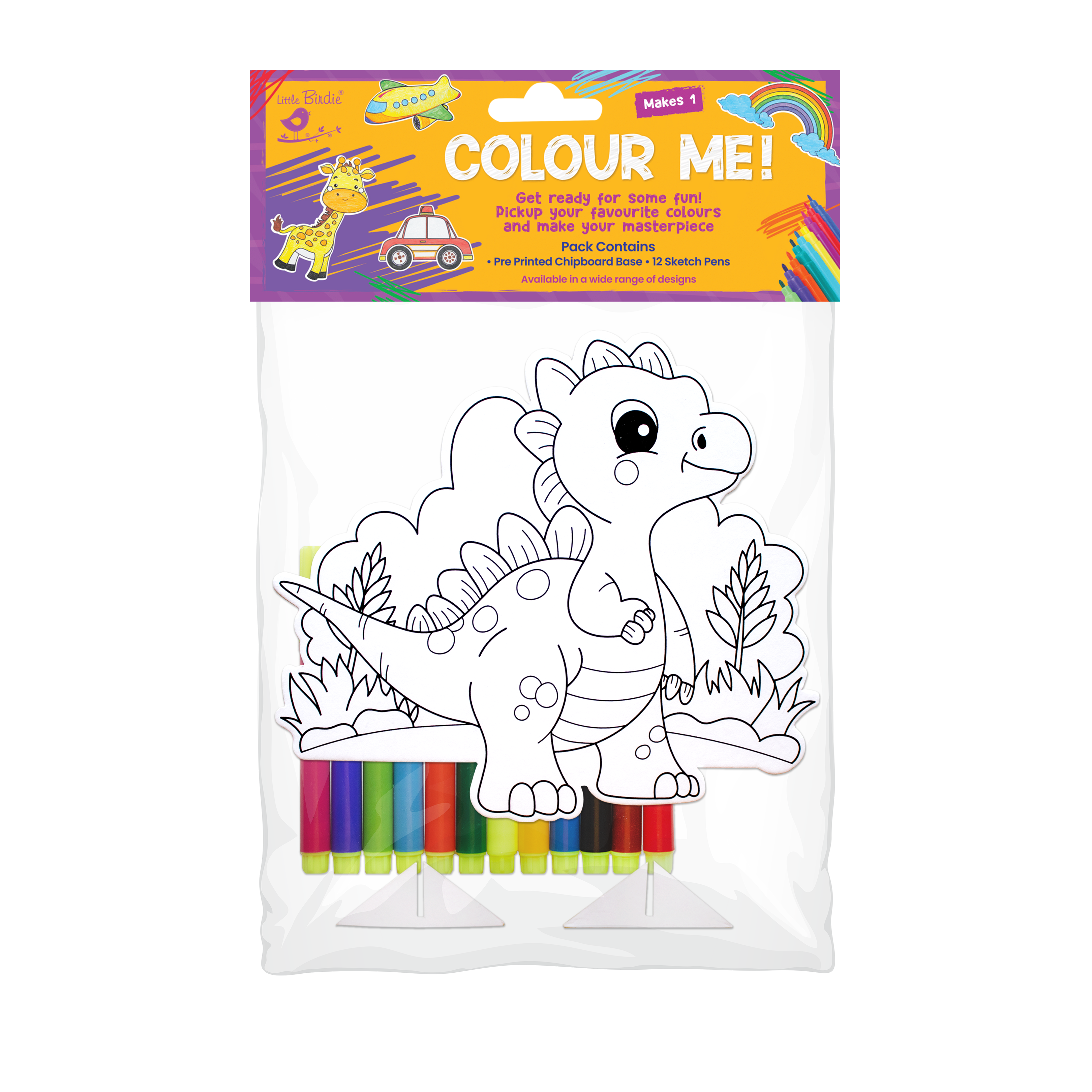 Table Decor Colouring Kit With Sketch Pen Little Dino Approx L6.25 X W7.25inch 2mm Thick