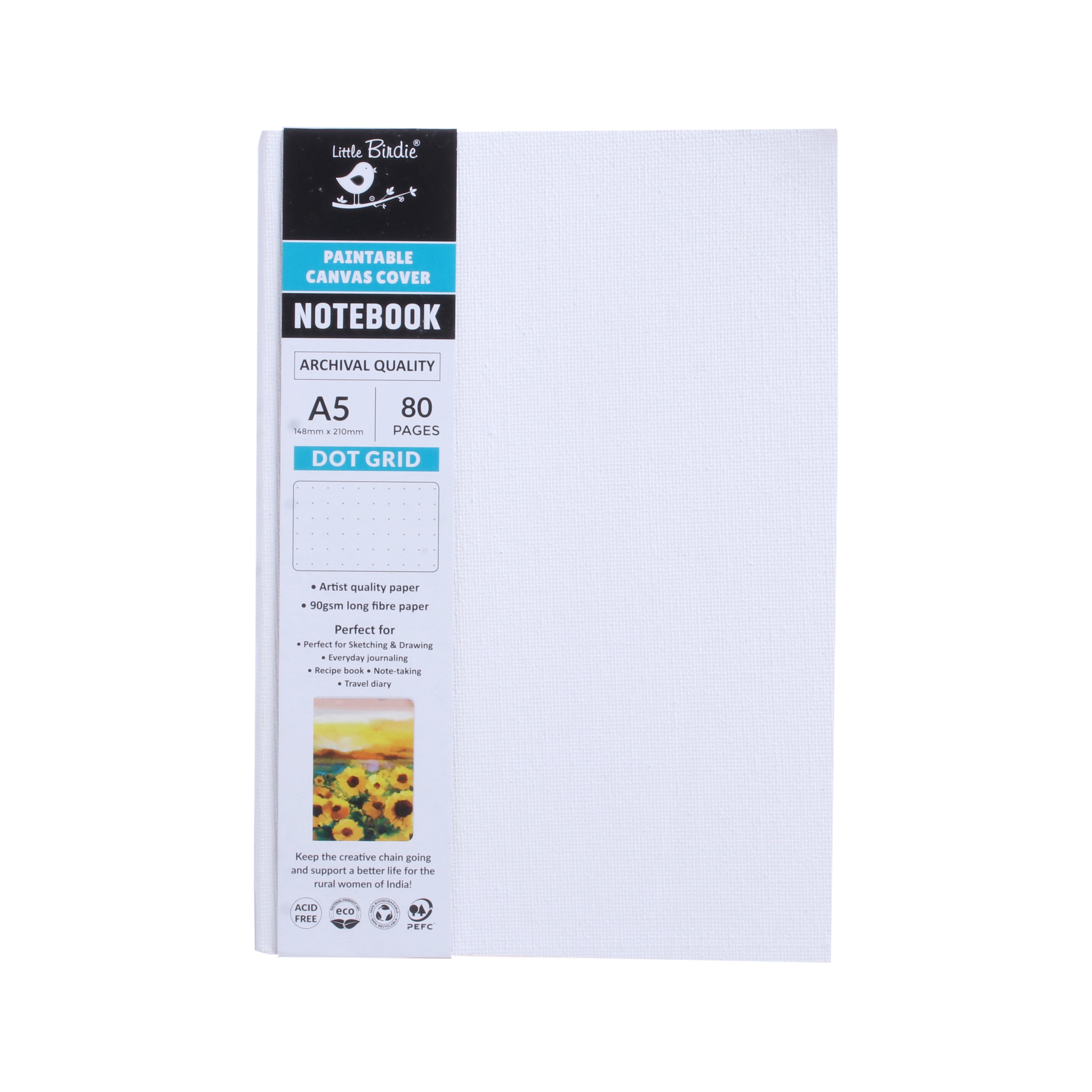 Paintable Canvas Soft Bound Dotted Notebook Portrait A5 90gsm 80 Pages