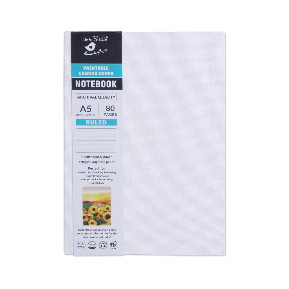 Paintable Canvas Soft Bound Ruled Notebook Portrait A5 90gsm 80 Pages