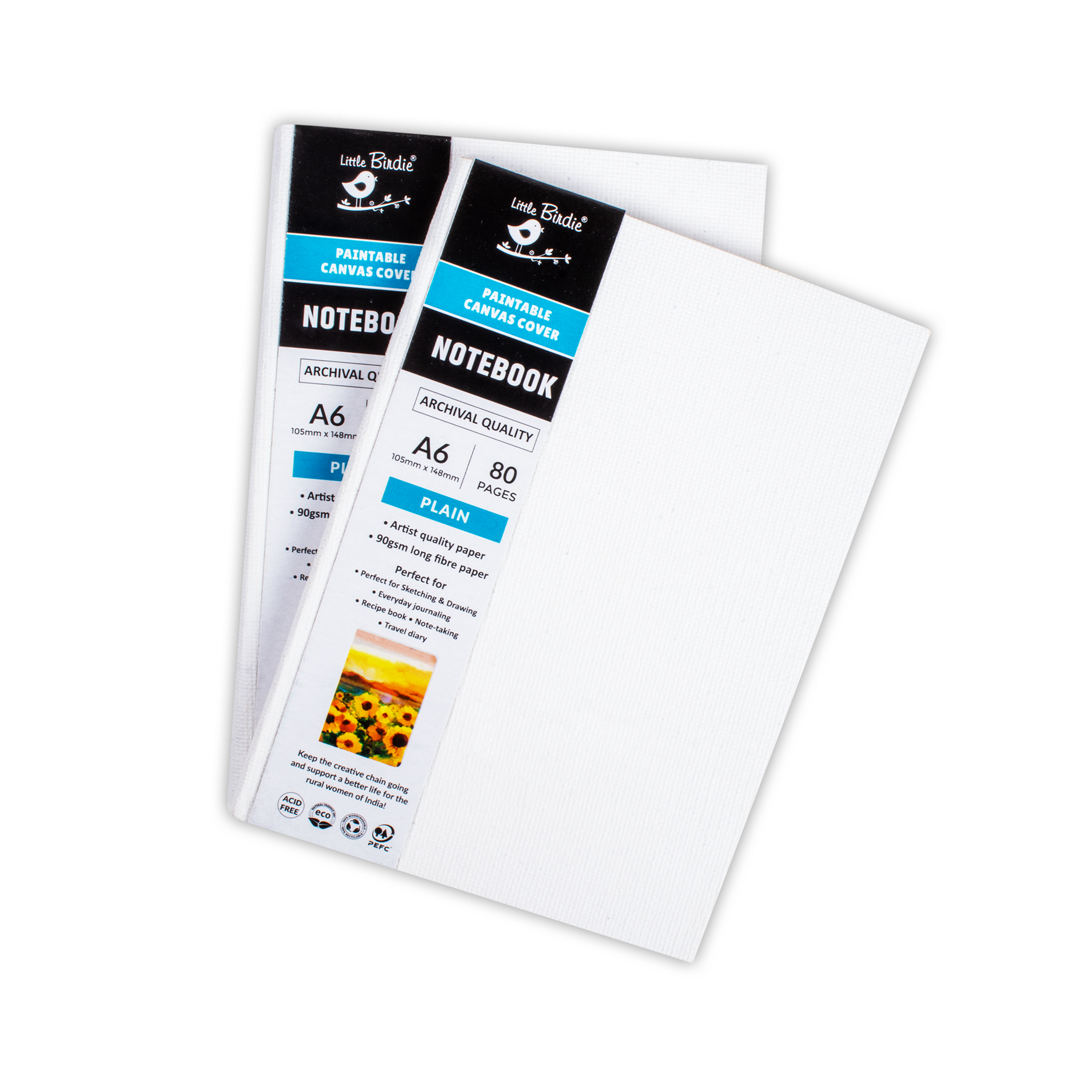 Paintable Canvas Soft Cover Notebook Plain Portrait 90Gsm A6 80 Pages Pack Of 2 Books