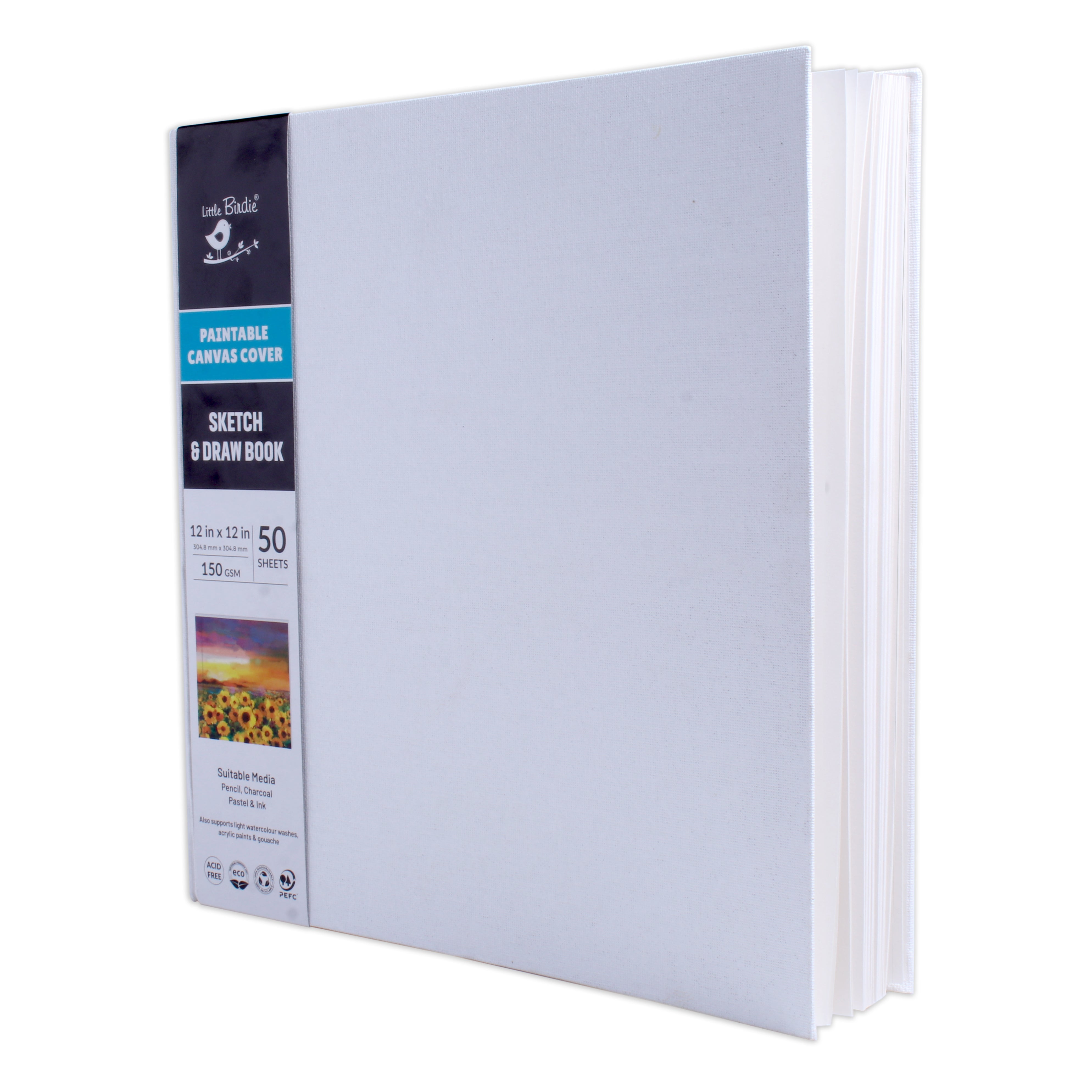 Paintable Canvas Hard Bound Sketch And Drawing Landscape 12X12 150gsm 50 Plain Sheets
