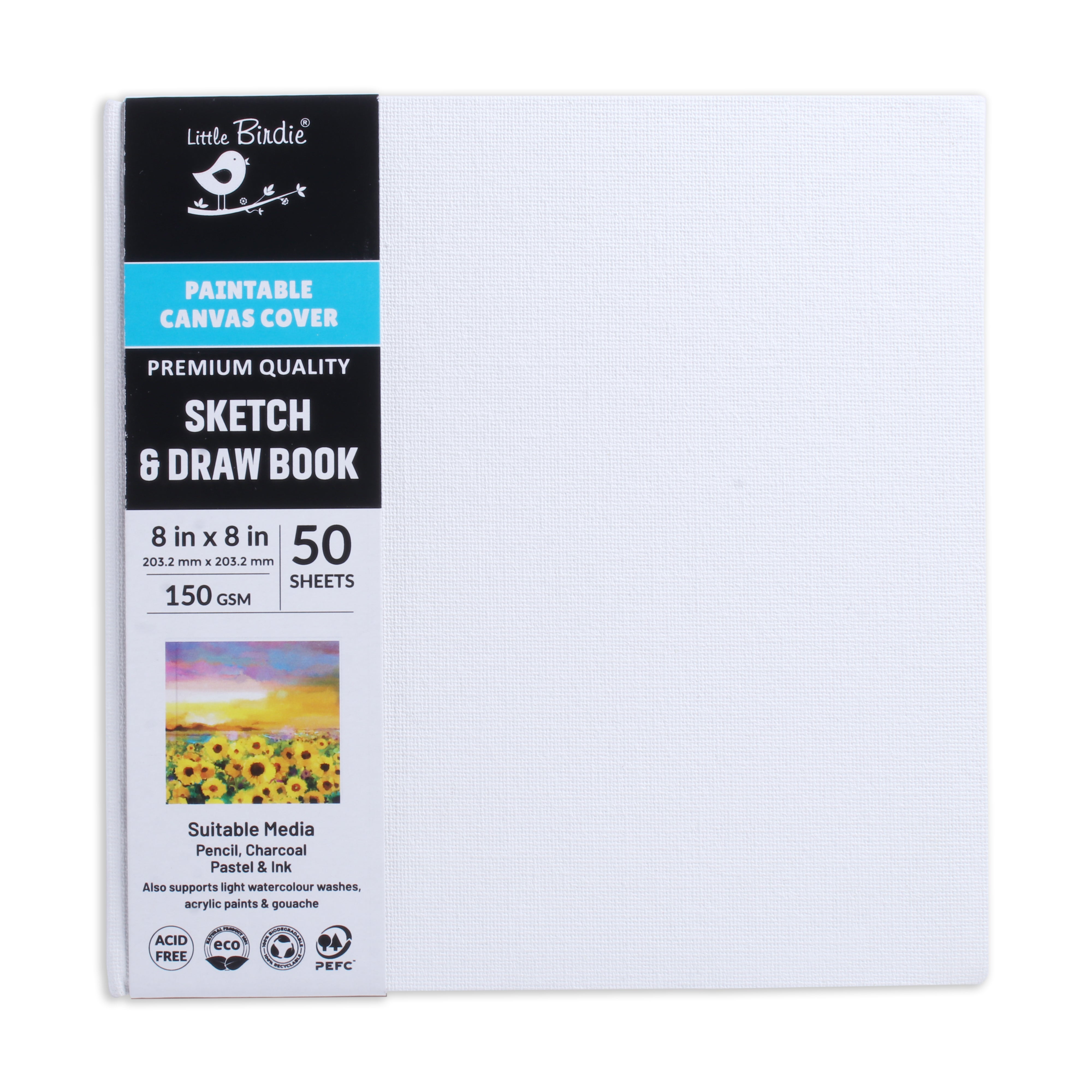 Paintable Canvas Hard Bound Sketch And Drawing Landscape 8X8 150gsm 50 Plain Sheets