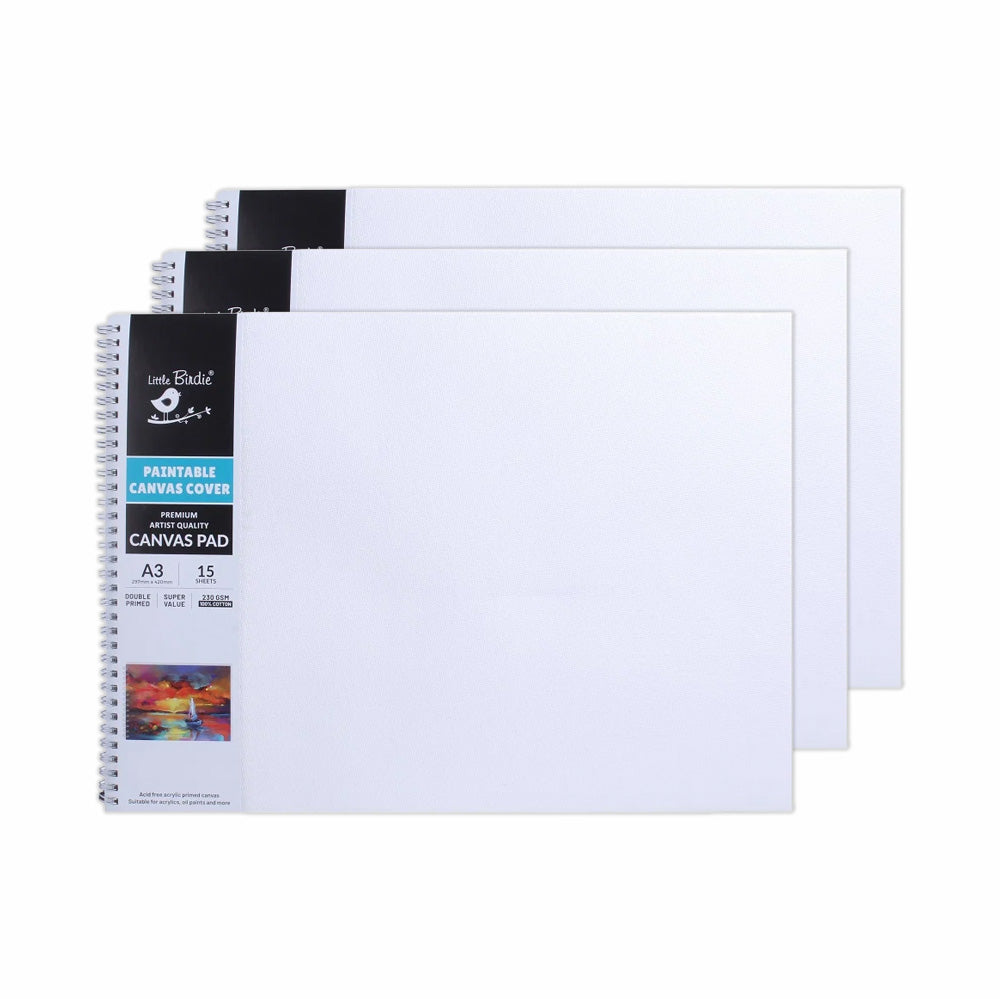 Paintable Canvas Pad Plain Wiro Bound Landscape A3 230gsm 15 Sheets 3Pc SW LB