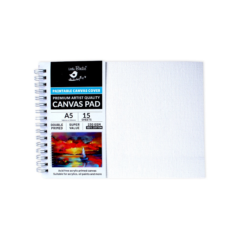 Paintable Canvas Pad Plain Wiro Bound Landscape A5 230gsm 15 Sheets