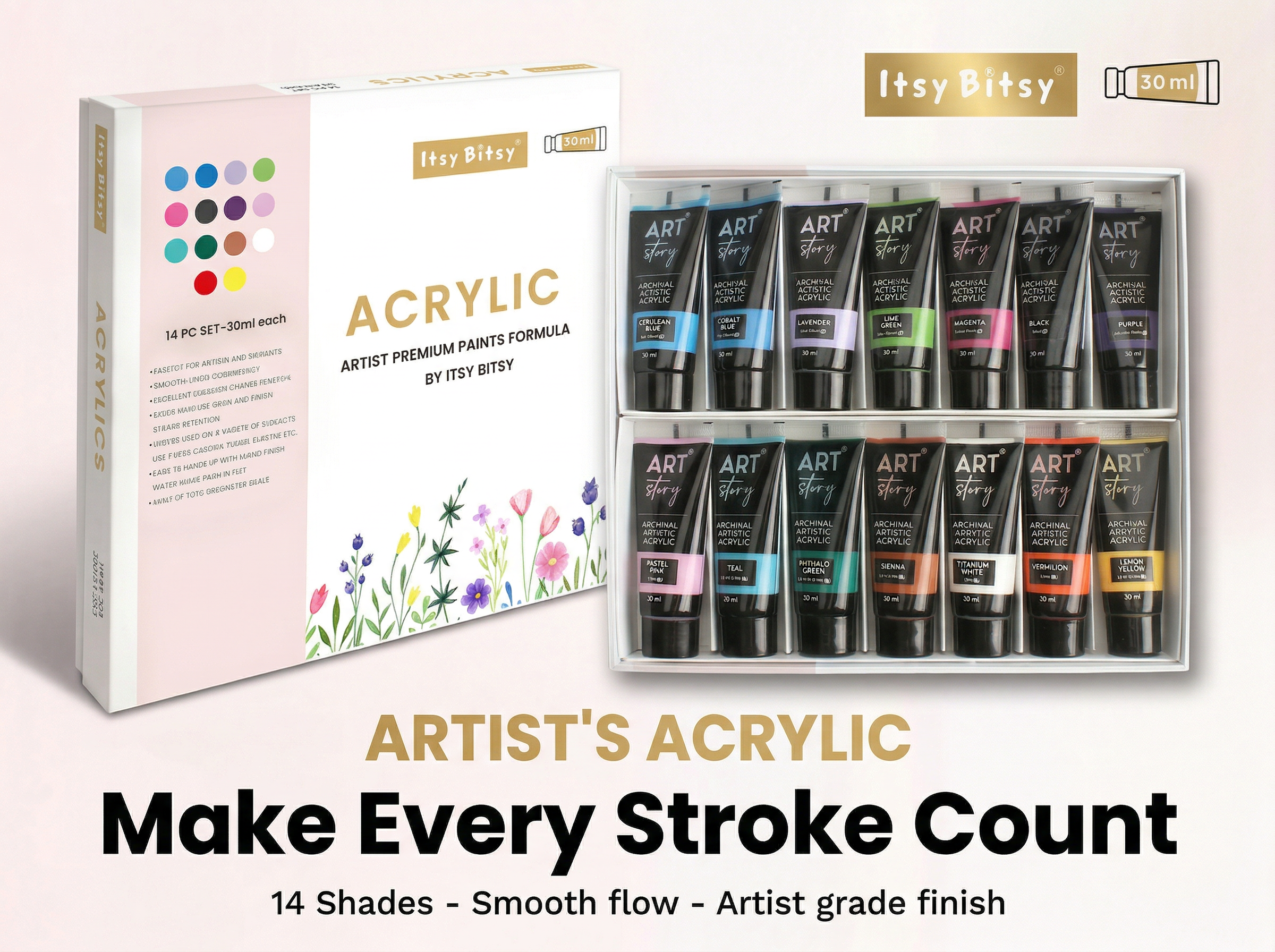 Artists Acrylic Colour Set 14 Colors X 30ml each