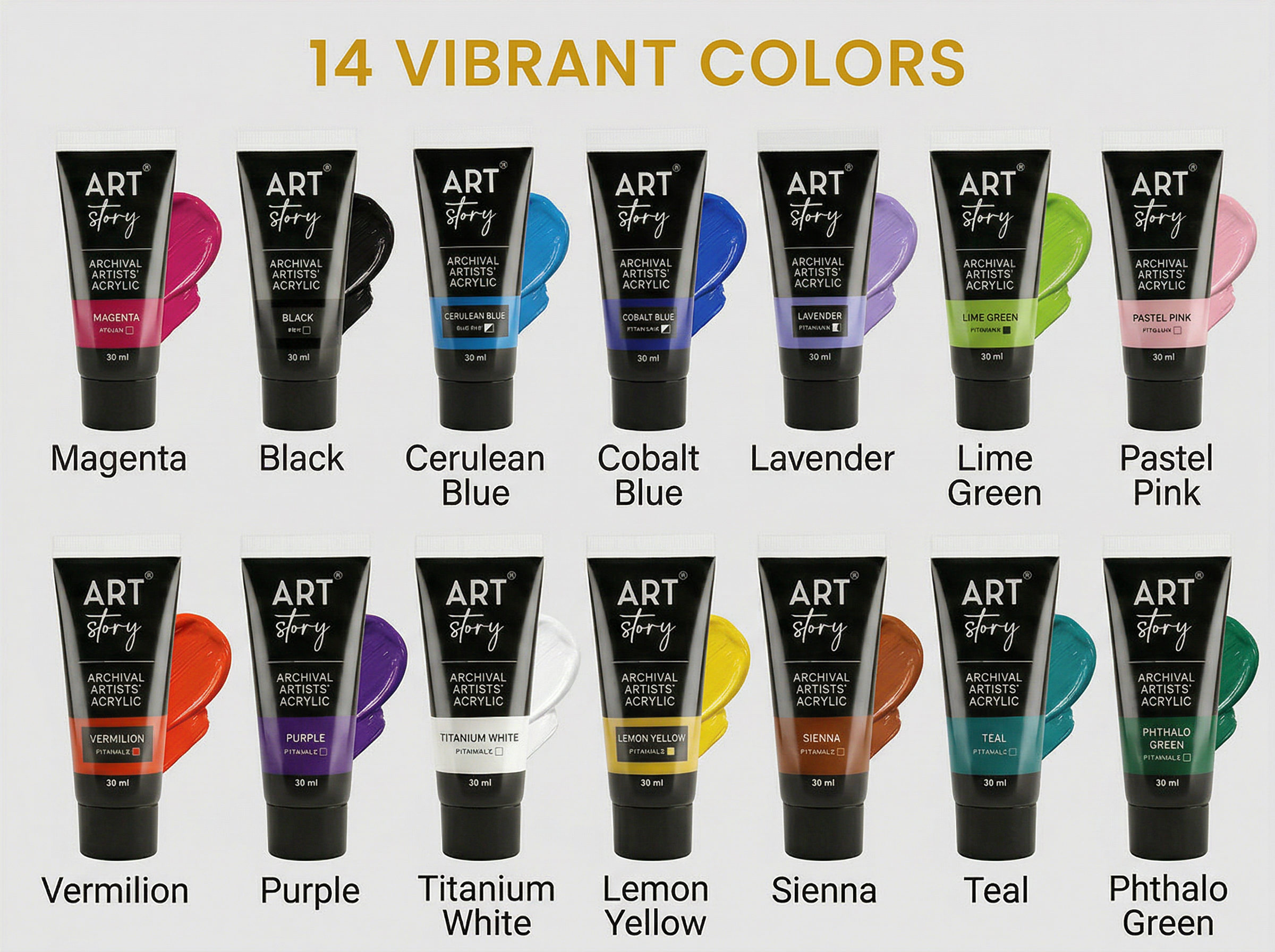 Artists Acrylic Colour Set 14 Colors X 30ml each