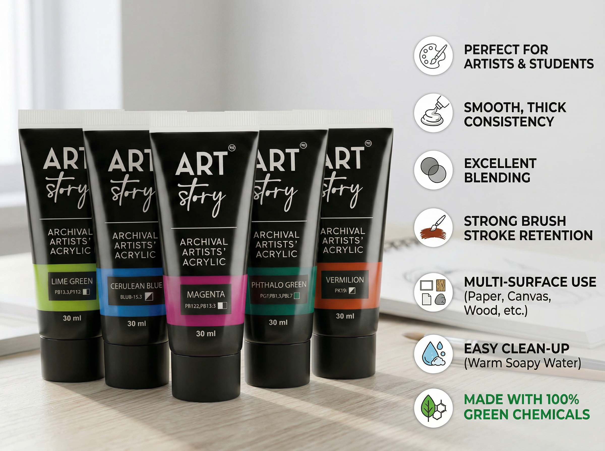 Artists Acrylic Colour Set 26 Colors X 15ml each