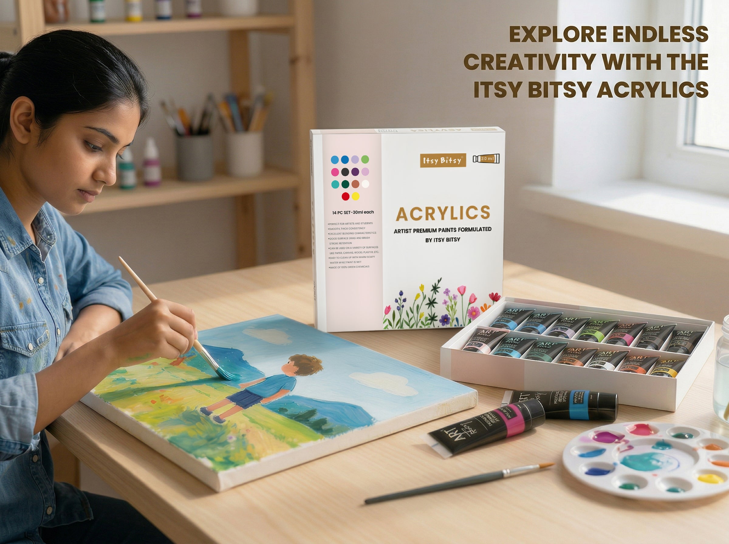 Artists Acrylic Colour Set 14 Colors X 30ml each
