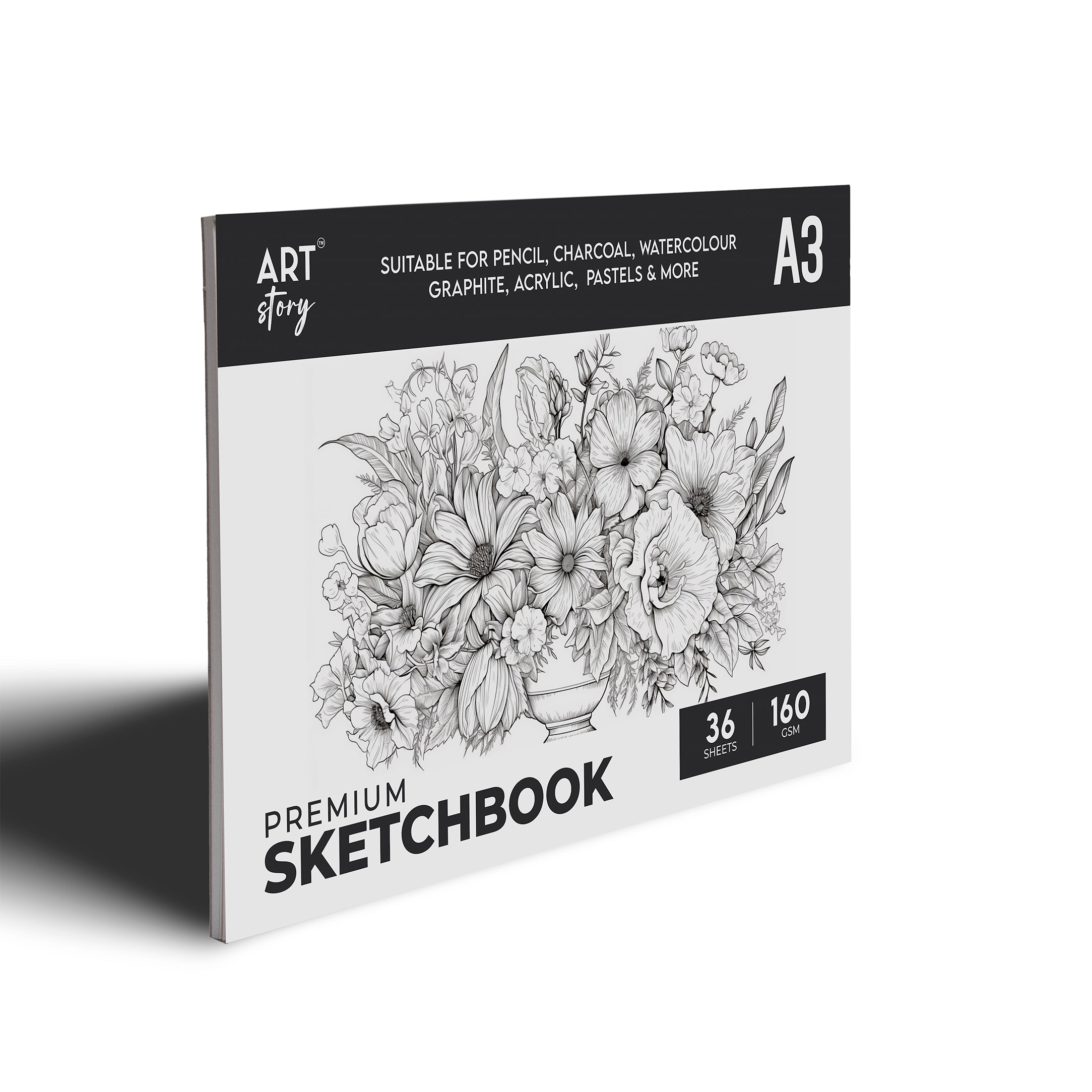 Premium Sketch Pad Flap Over Cover Page A3 160gsm 36 Sheets