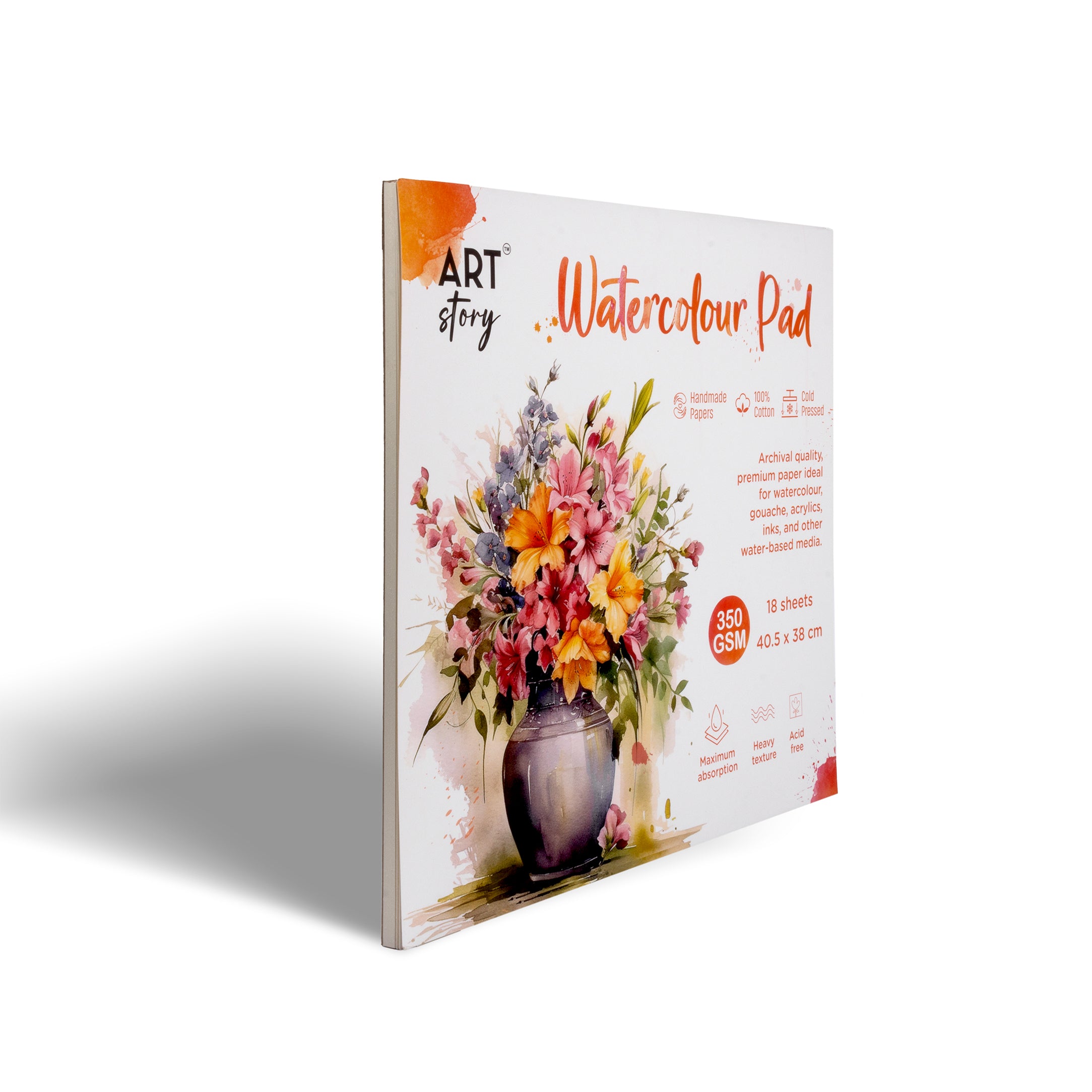 Watercolour Pad Flap Over Cover Page 40.5 X 38cm 350gsm 18 Sheets