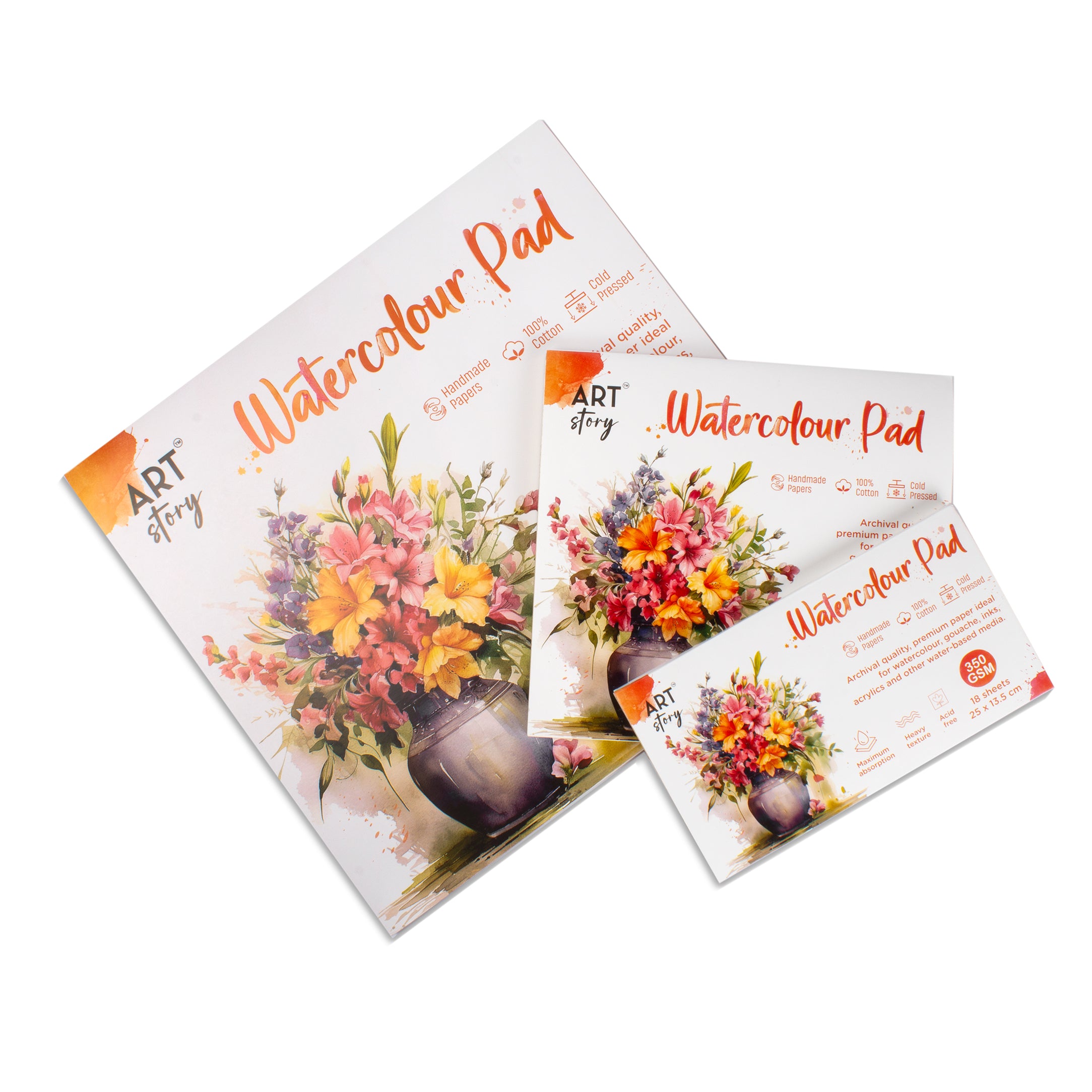 Watercolour Pad Flap Over Cover Page 40.5 X 38cm 350gsm 18 Sheets