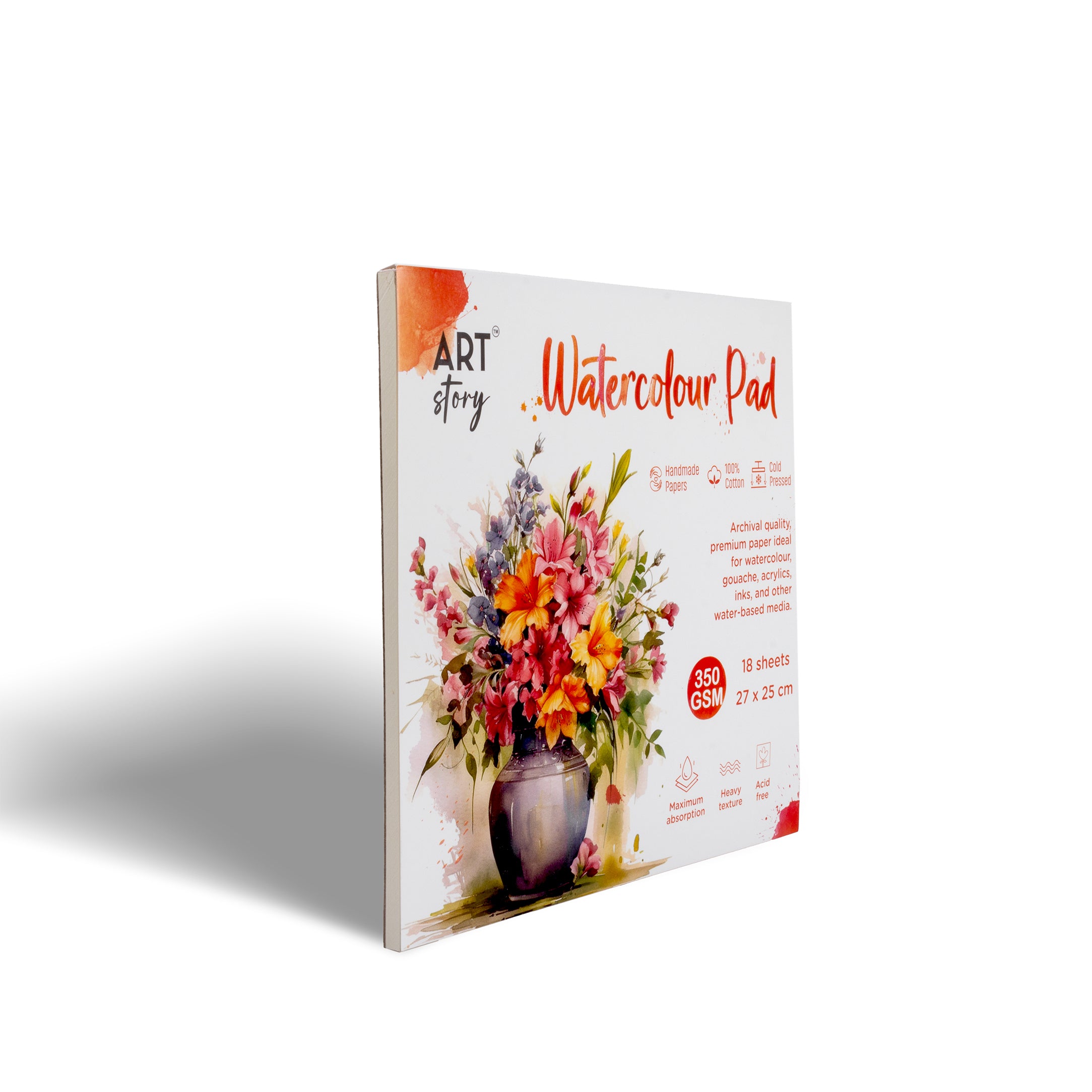 Watercolour Pad Flap Over Cover Page 27 X 25cm 350gsm 18 Sheets