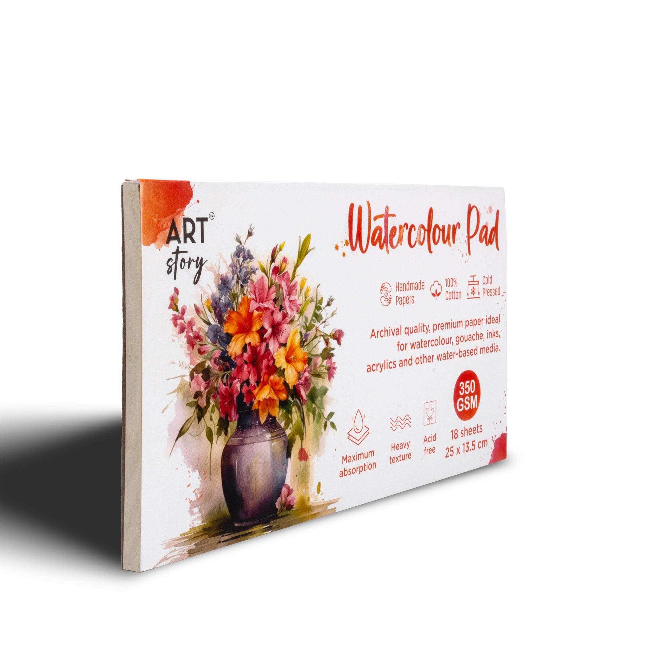 Watercolour Pad Flap Over Cover Page 25 X 13.5cm 350gsm 18 Sheets