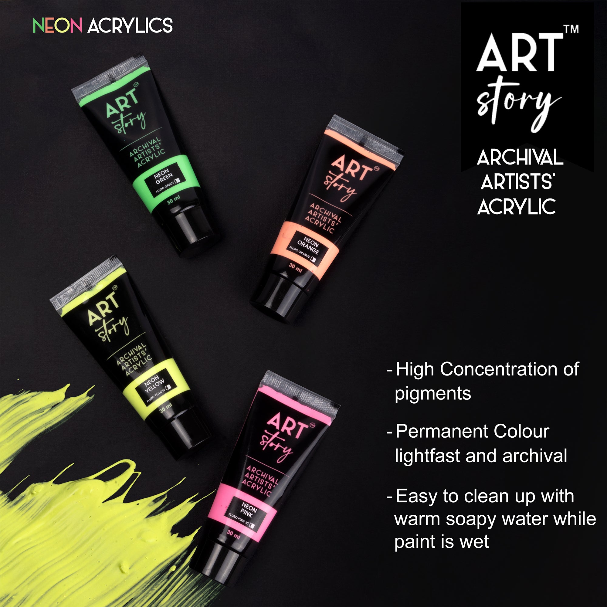 Neon Artists Acrylic Colour Yellow 30ml Tube