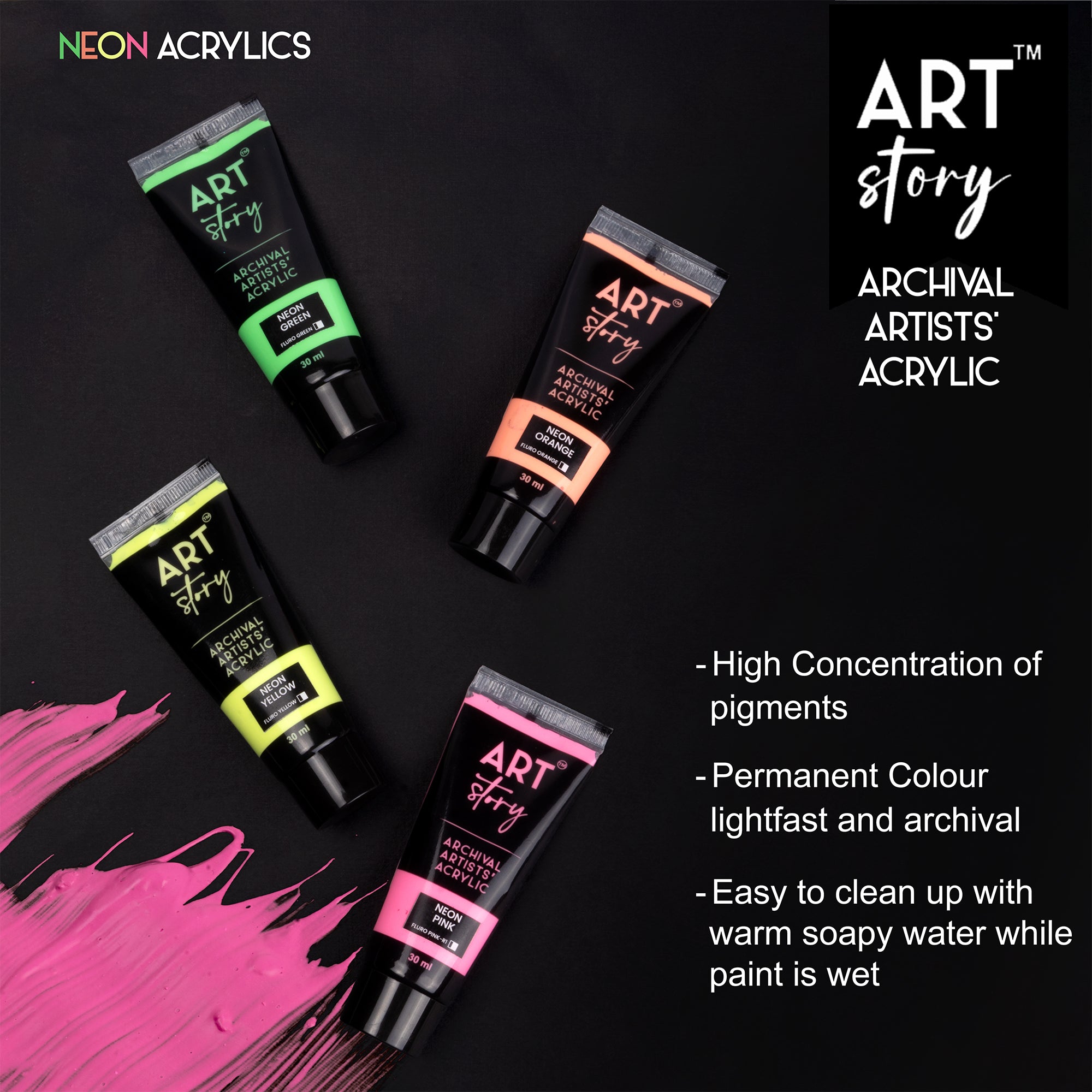 Neon Artists Acrylic Colour Pink 30ml Tube