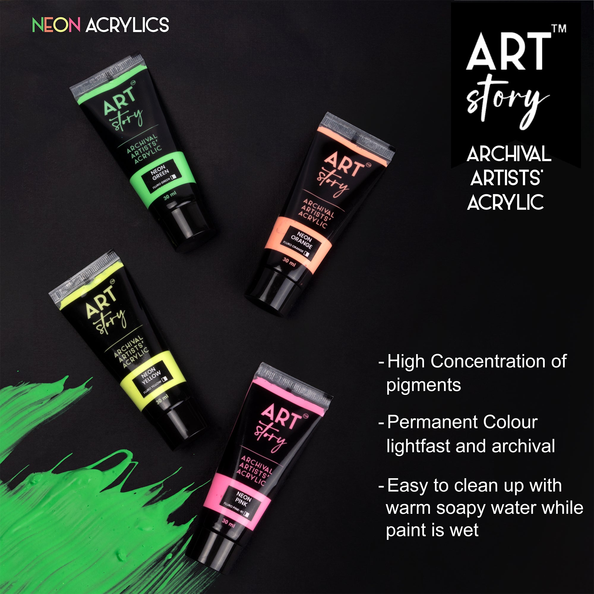 Neon Artists Acrylic Colour Green 30ml Tube