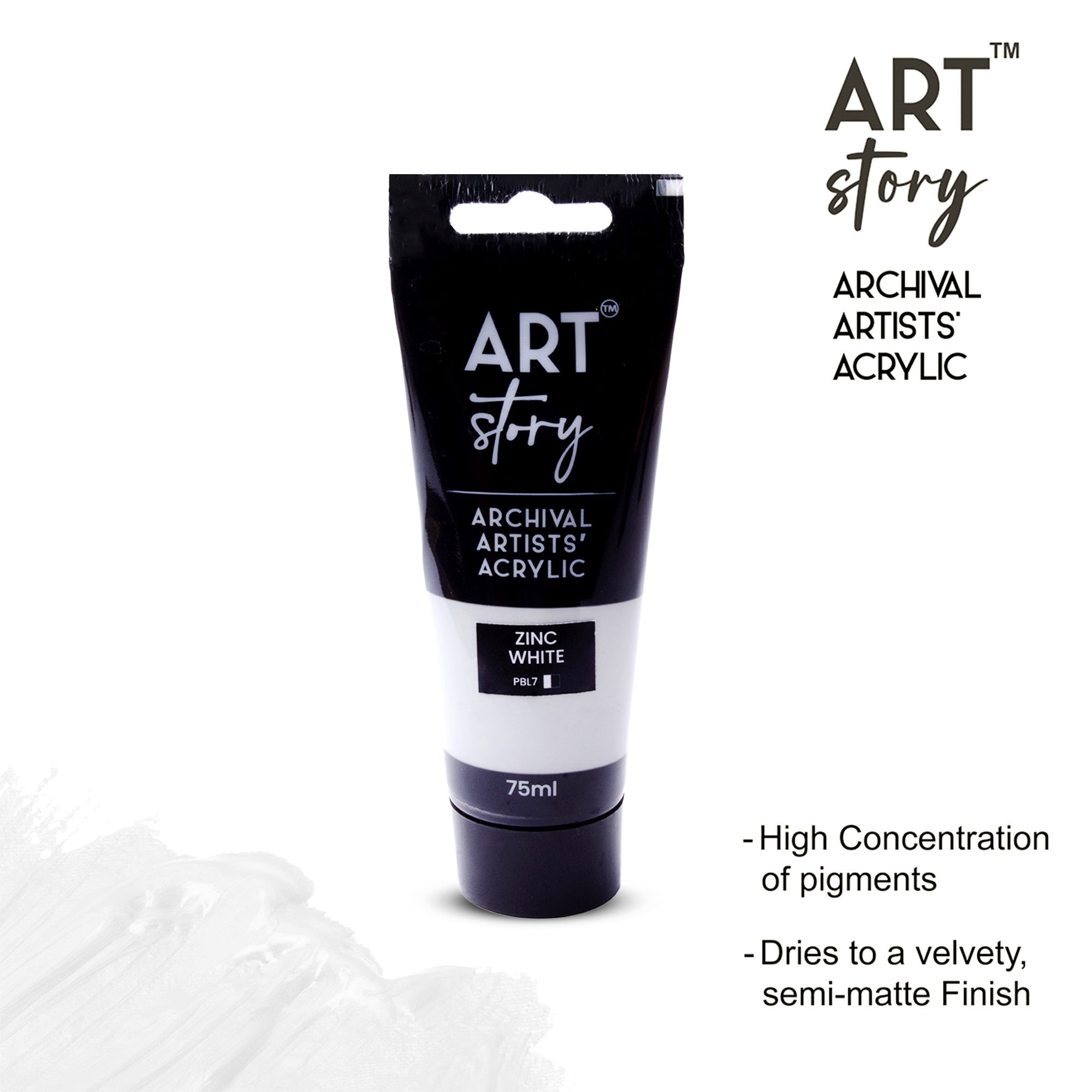 Artists Acrylic Colour Zinc White 75ml Tube