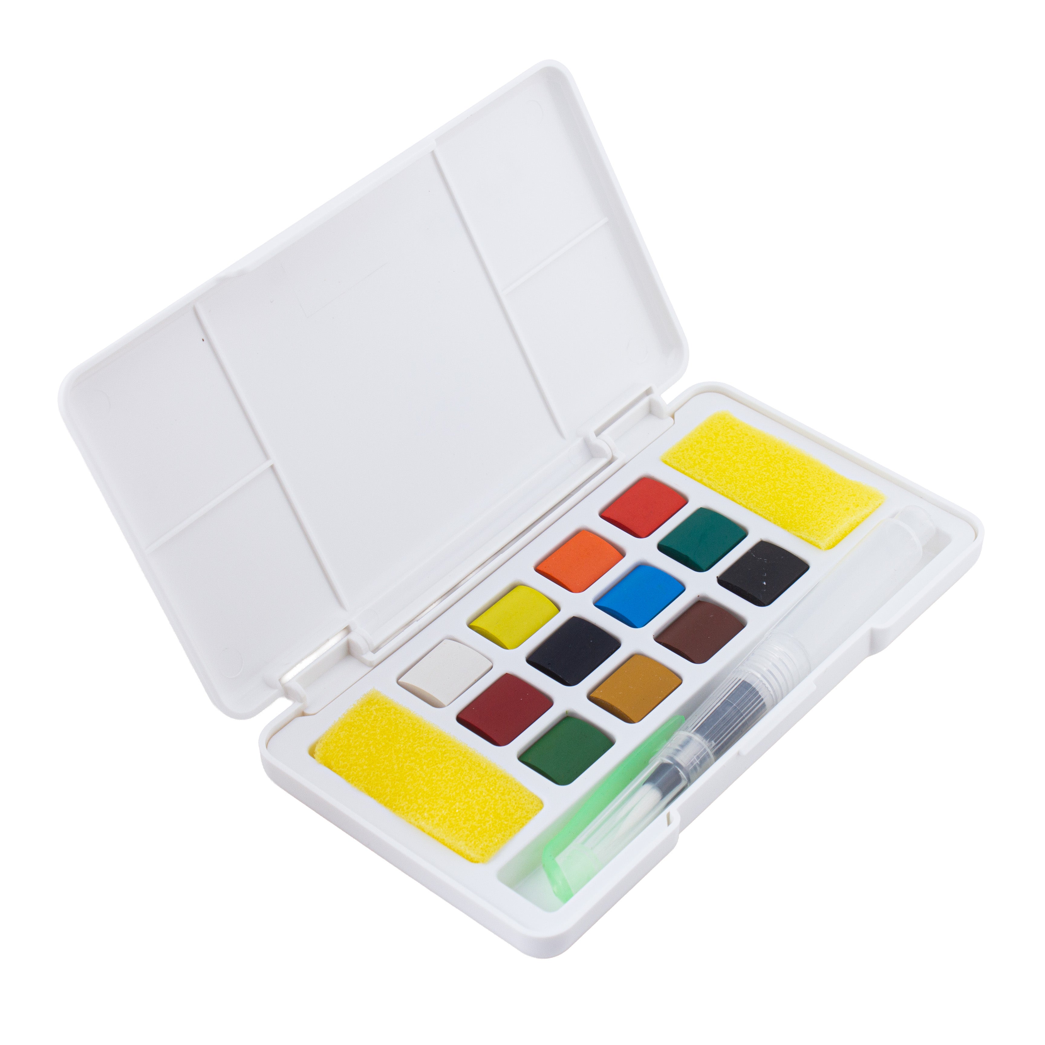 Solid Watercolour Colour Half Pan Set 12colours with Brush Pen Box