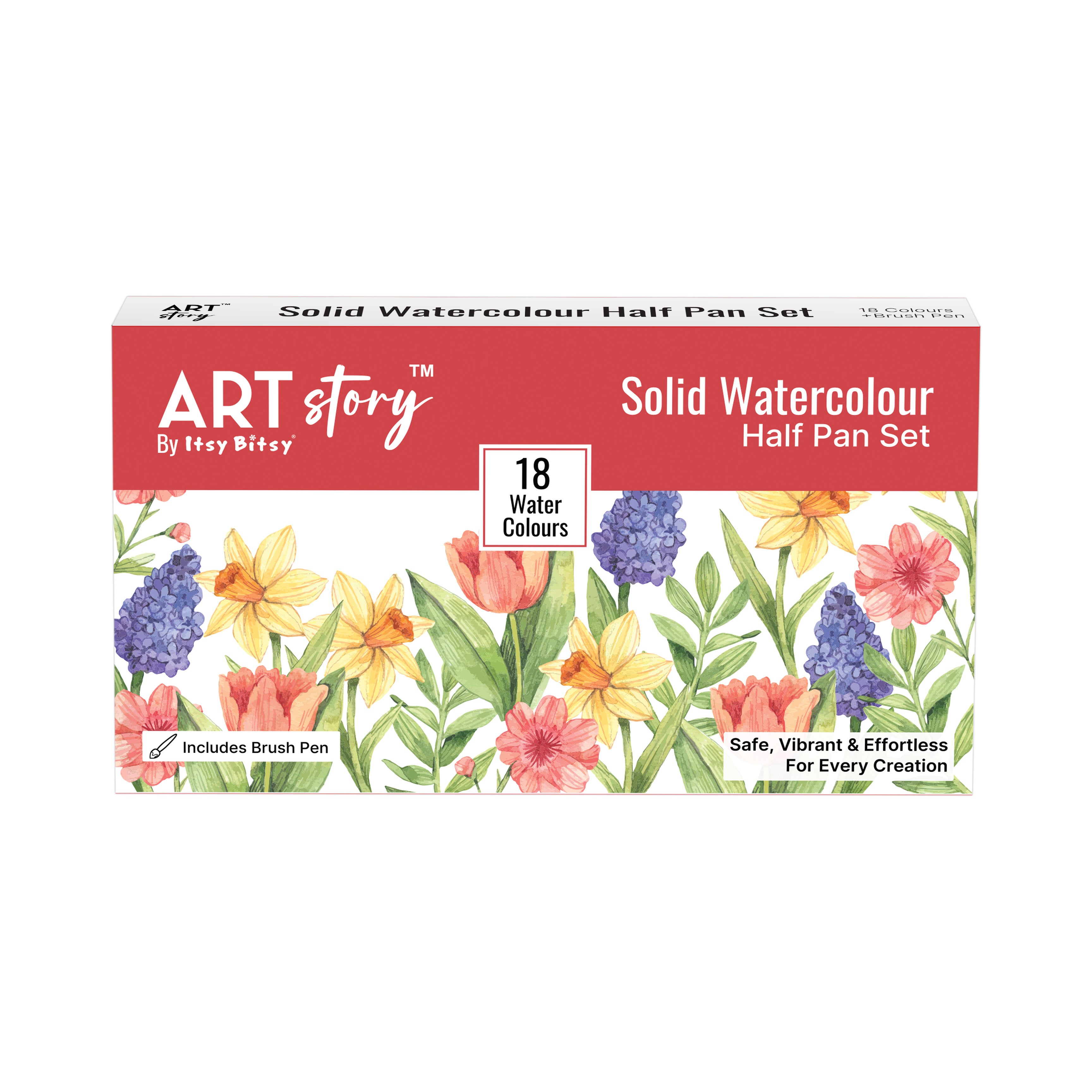 Solid Watercolour Colour Half Pan Set 18colours with Brush Pen Box