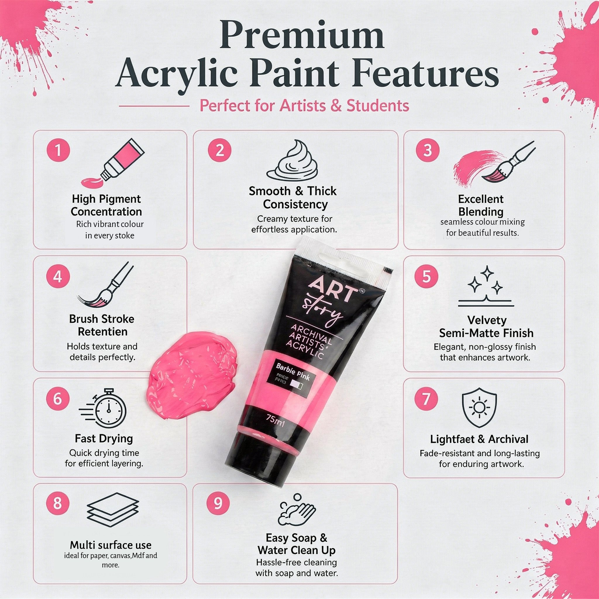 Artists Acrylic Colour Barbie Pink 75ml Tube