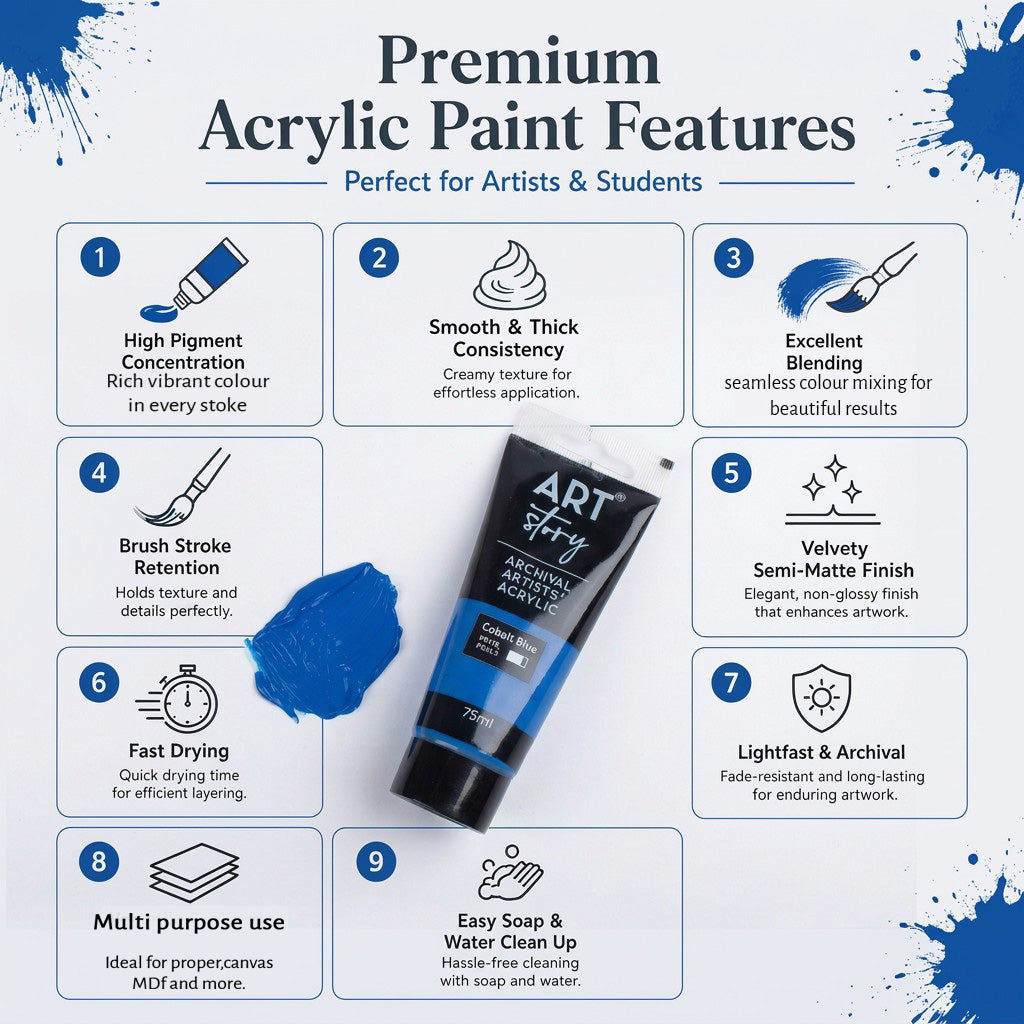 Artists Acrylic Colour Cobalt Blue 75ml Tube