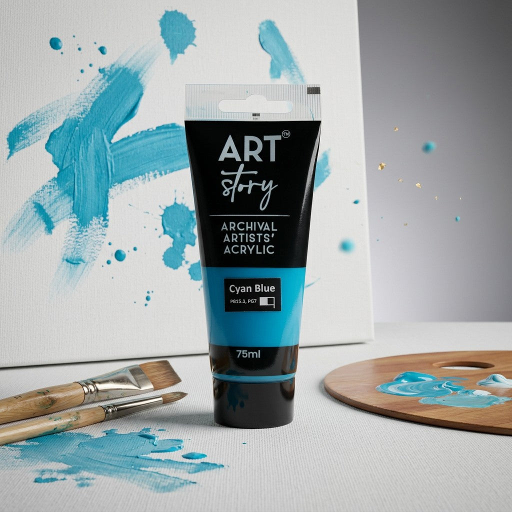 Artists Acrylic Colour Cyan Blue 75ml Tube