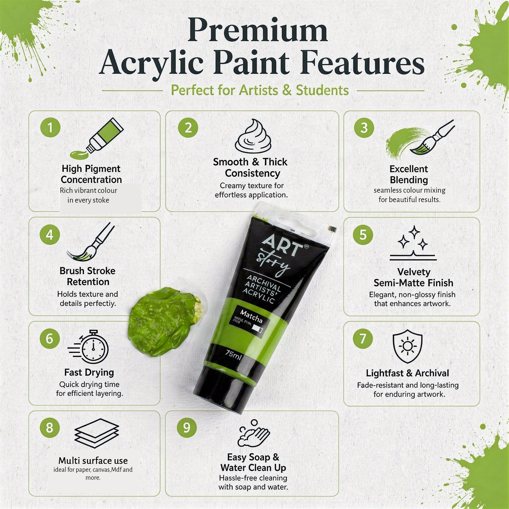 Artists Acrylic Colour Matcha 75ml Tube