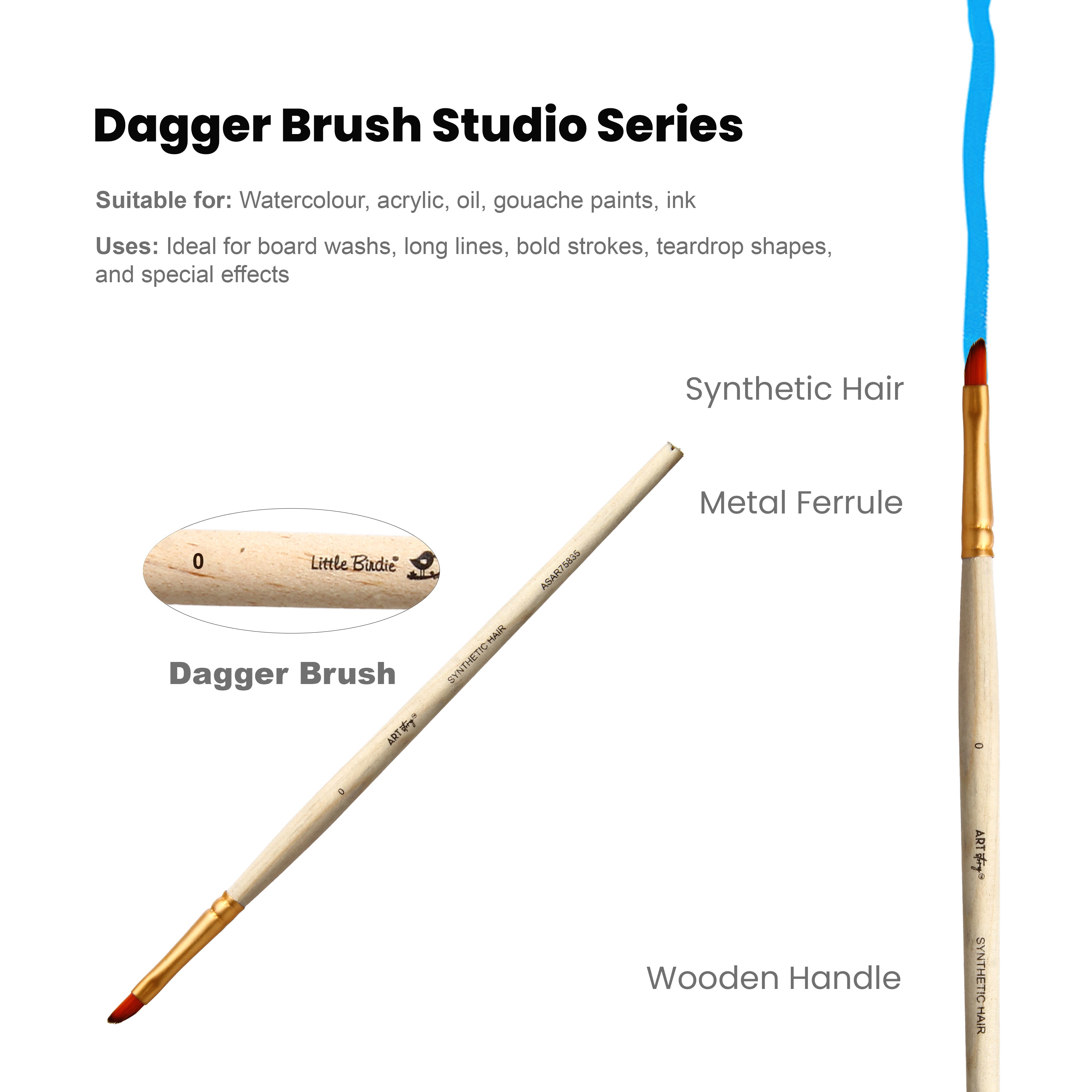 Dagger Brush Synthetic Hair Size 0 Handle Length 150mm