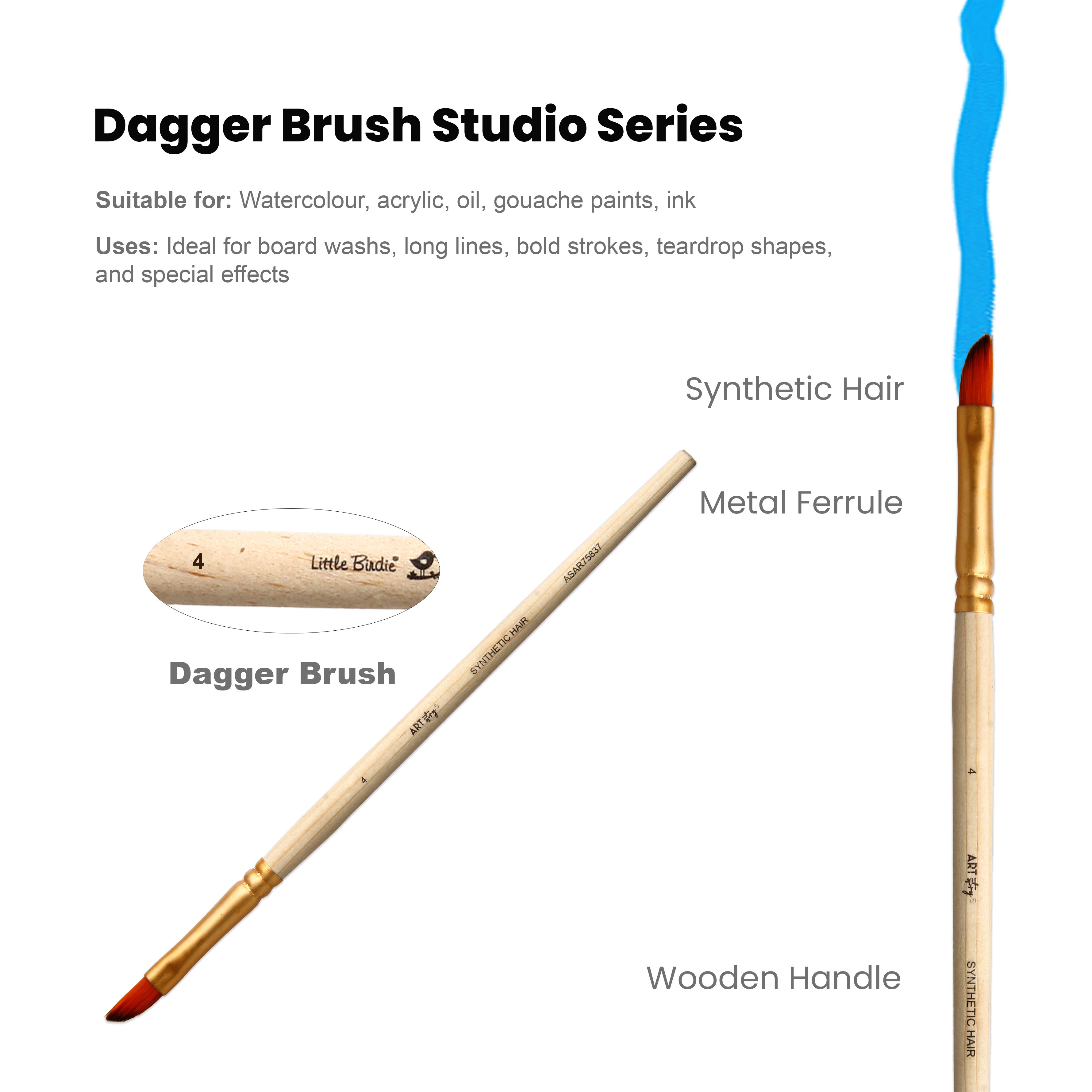 Dagger Brush Synthetic Hair Size 4 Handle Length 150mm