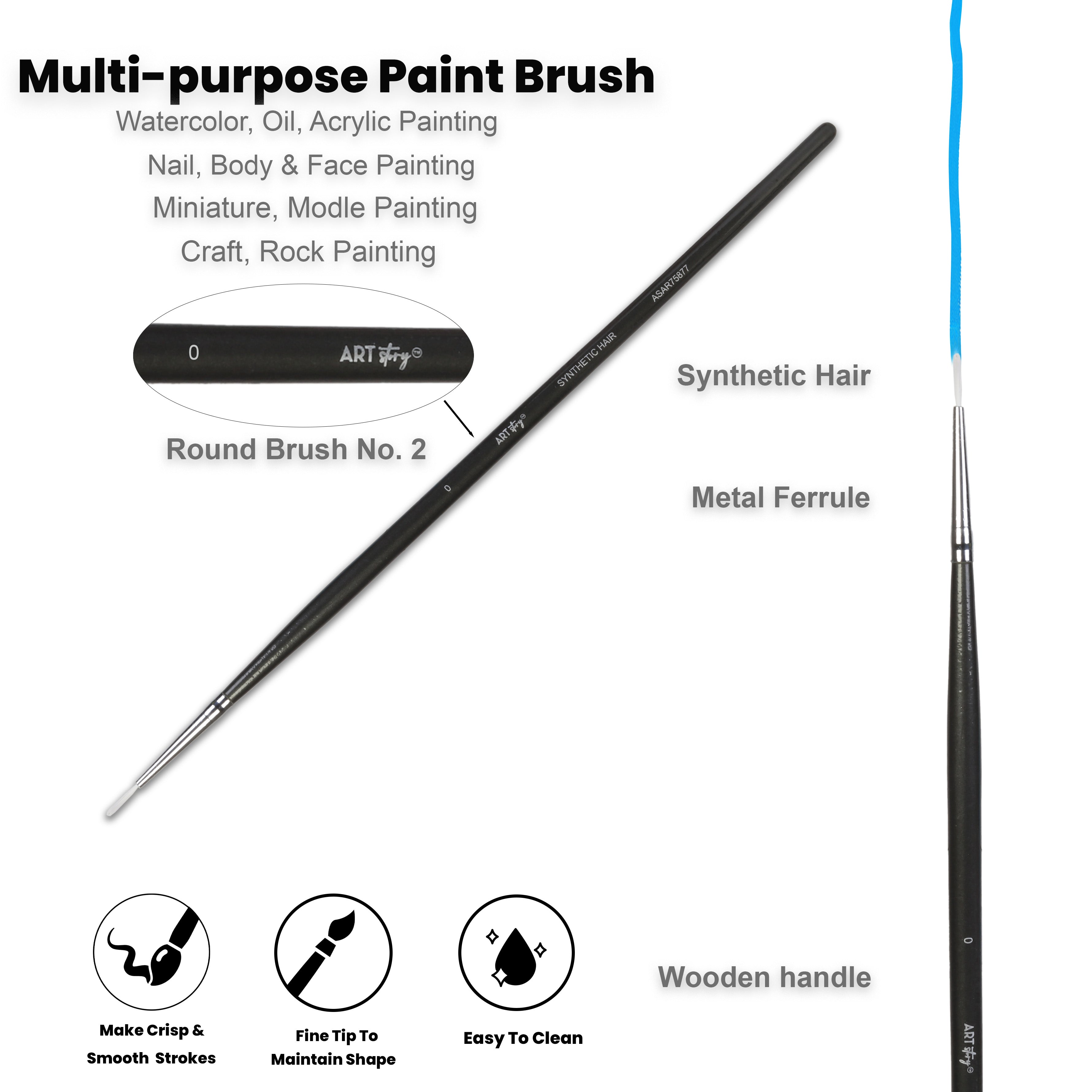 Premium Round Brush Synthetic Hair Handle Length 200mm Size 0 1 pc