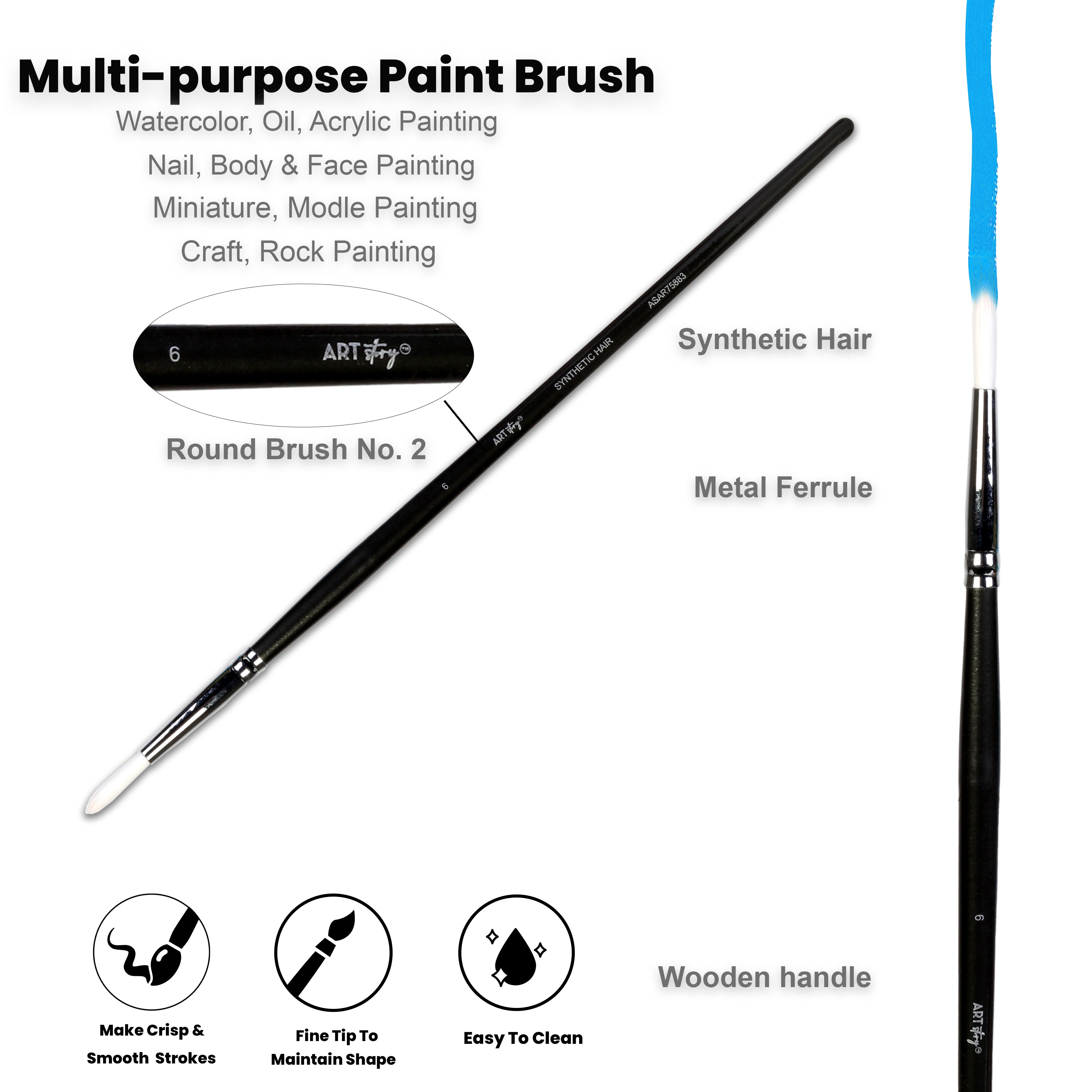 Premium Round Brush Synthetic Hair Handle Length 200mm Size 6 1 pc