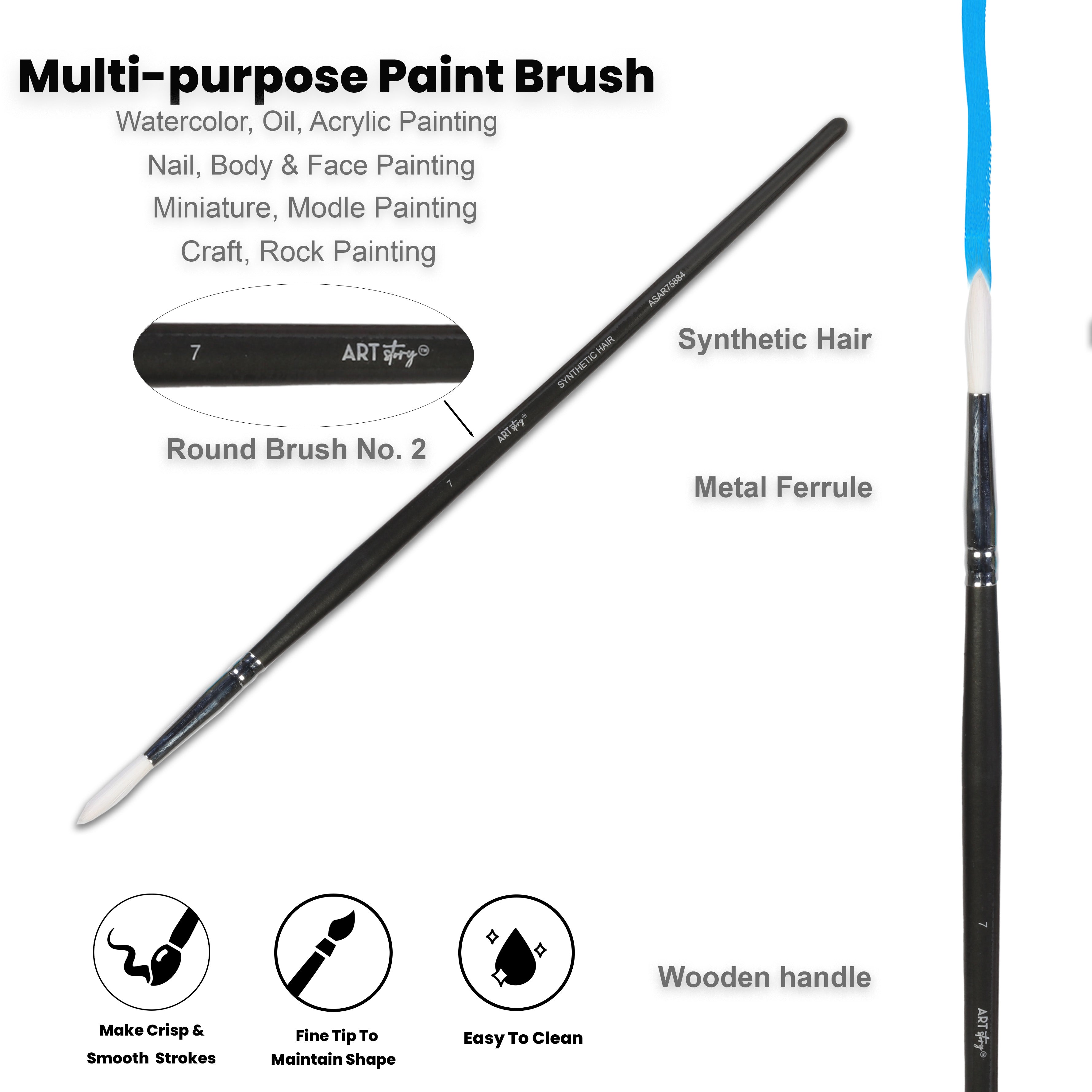 Premium Round Brush Synthetic Hair Handle Length 200mm Size 7 1 pc