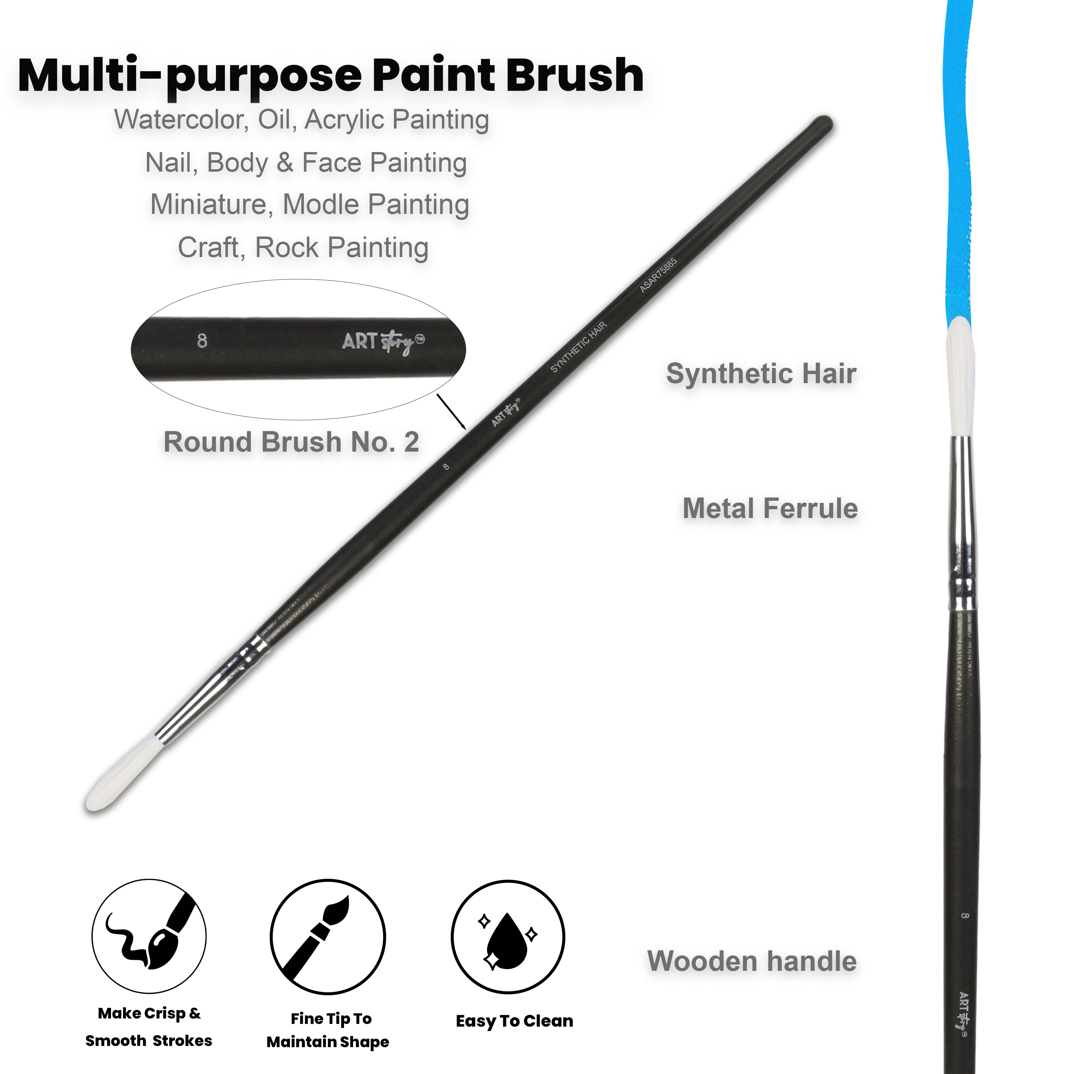 Premium Round Brush Synthetic Hair Handle Length 200mm Size 8 1 pc