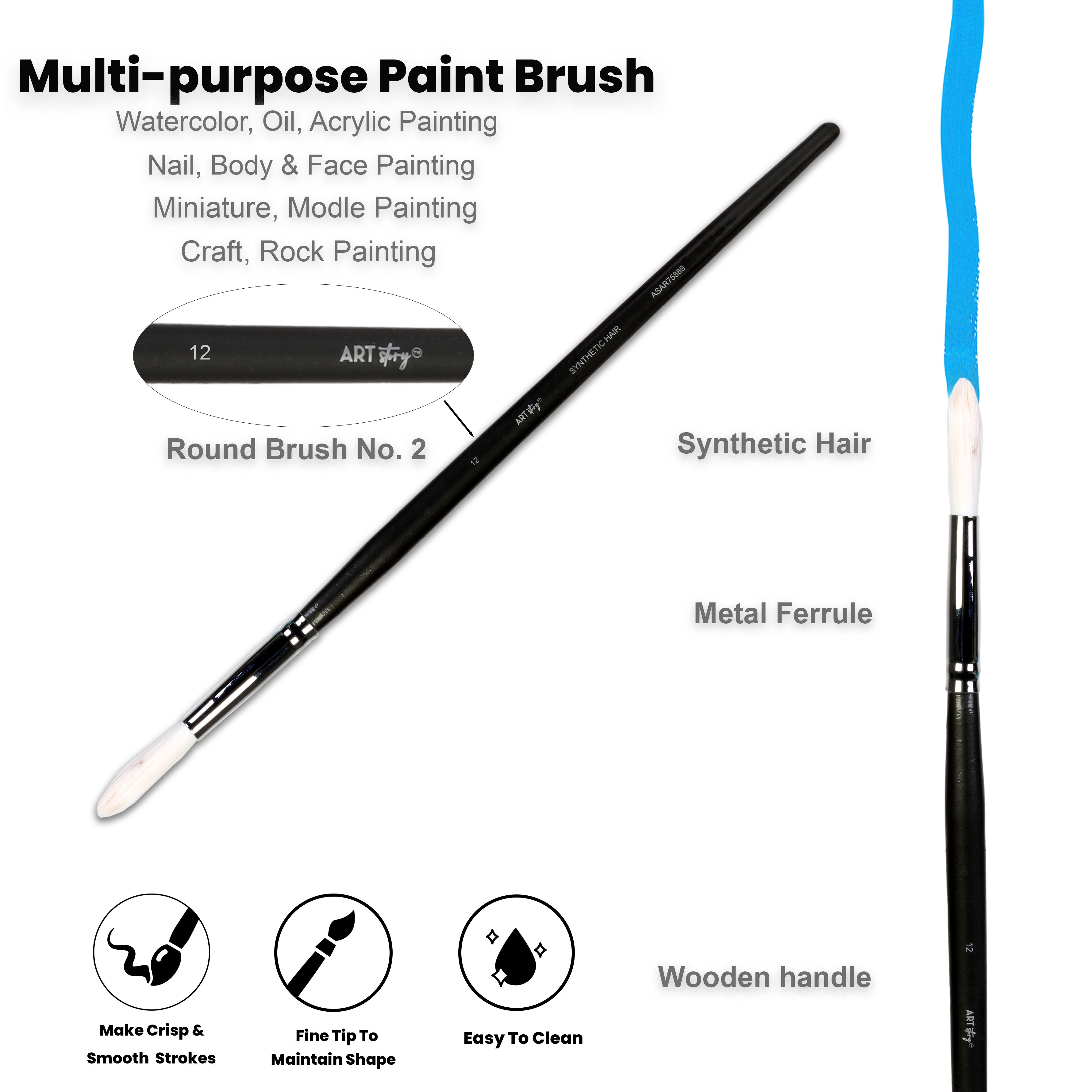 Premium Round Brush Synthetic Hair Handle Length 200mm Size 12 1 pc