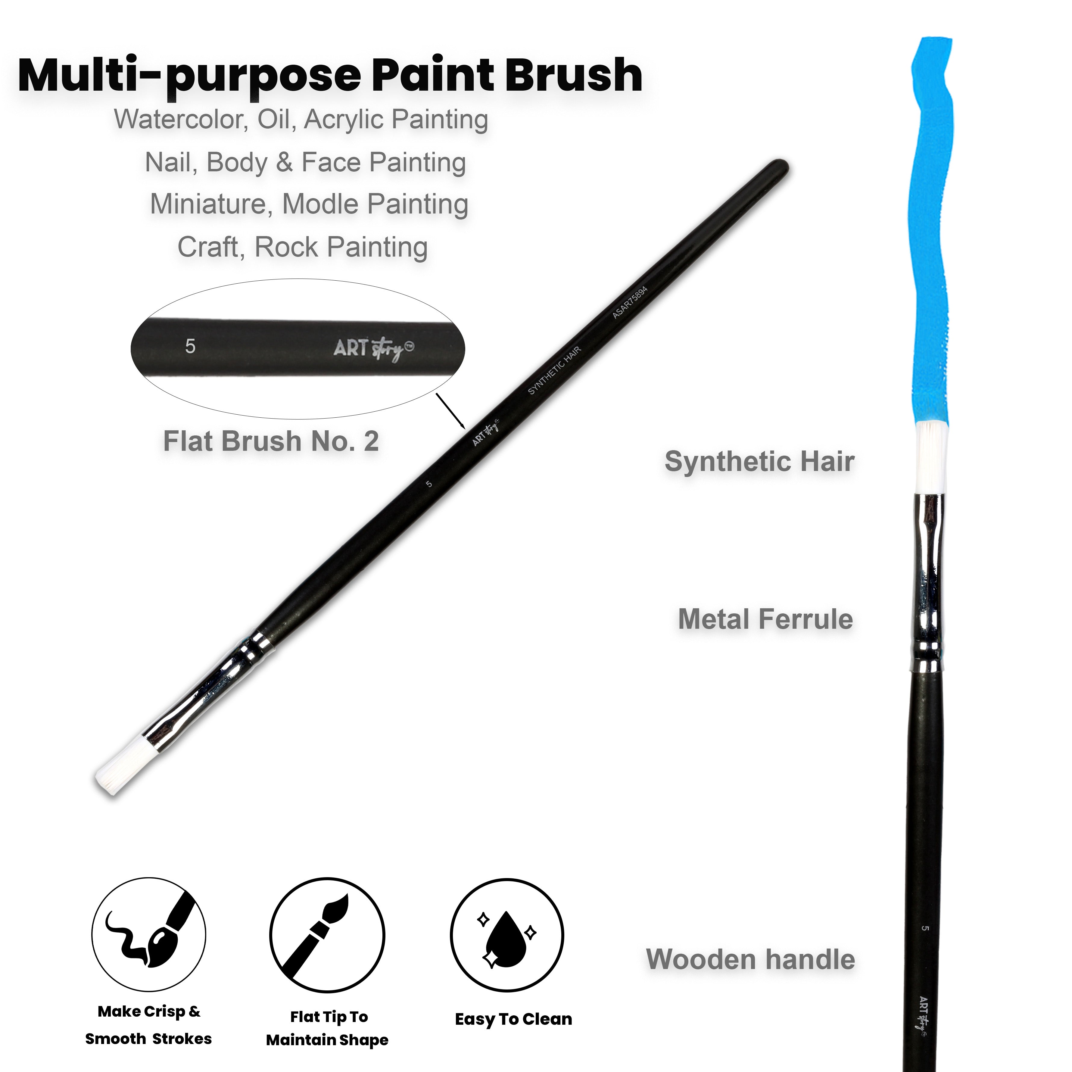 Premium Flat Brush Synthetic Hair Handle Length 200mm Size 5 1 pc