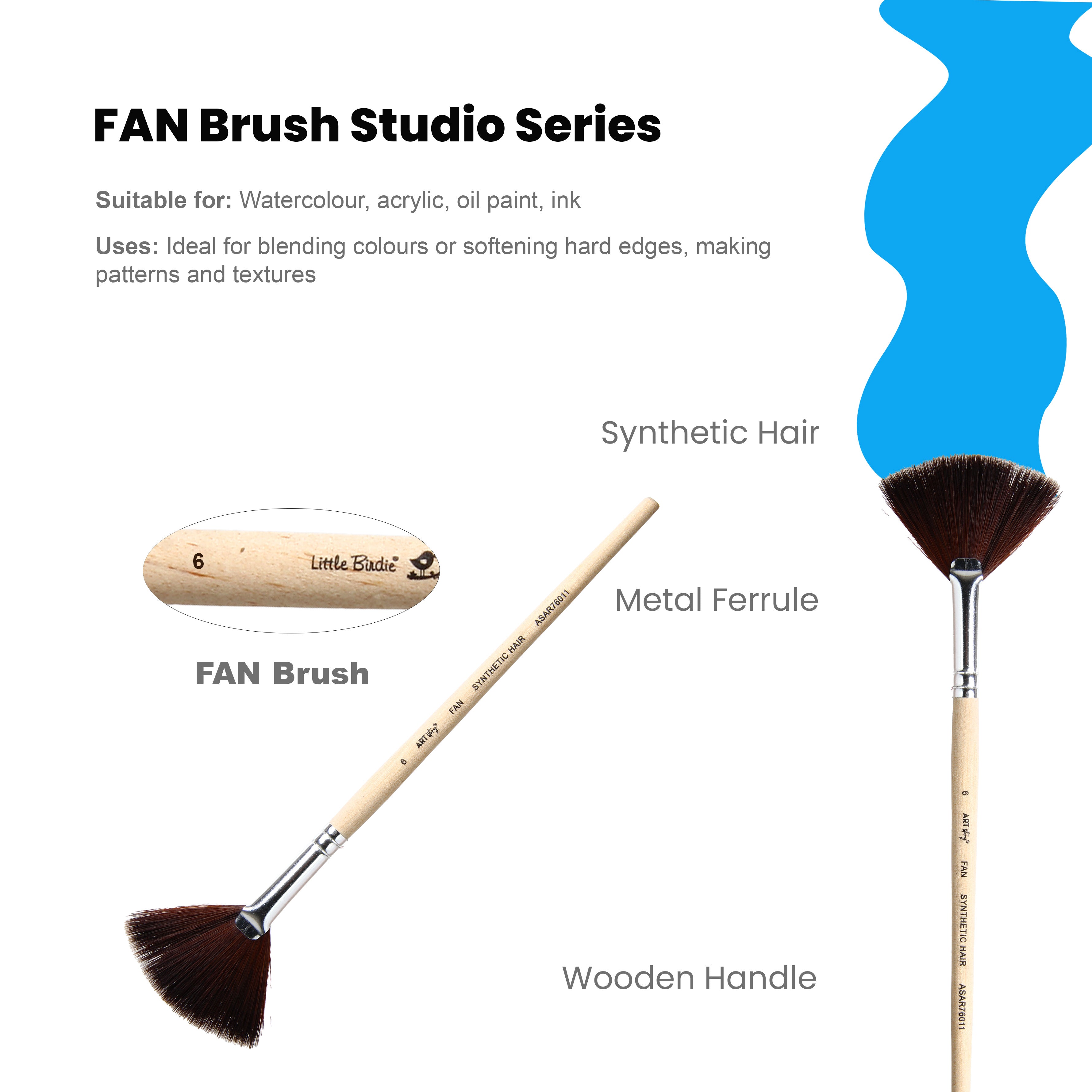 Watercolour Fan Brush Synthetic (6) 165mm