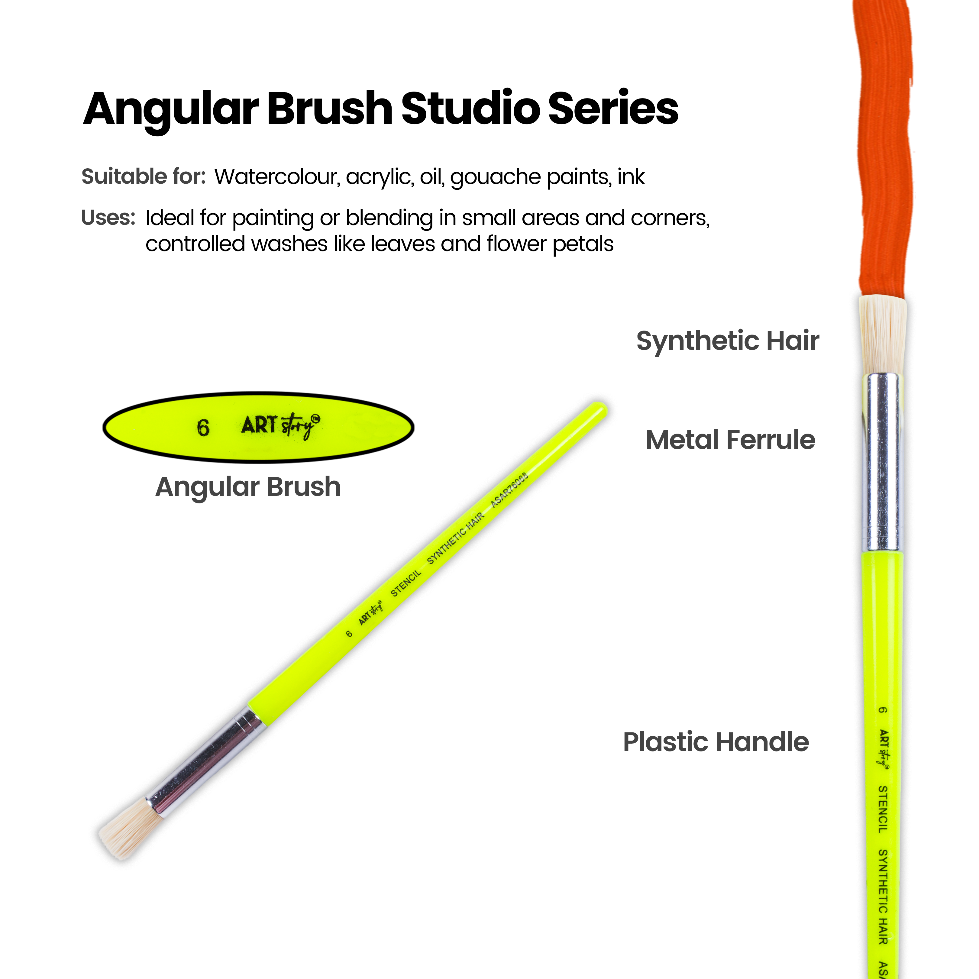 Kids Hobby Brush Round Synthetic Hair Size 6 Handle Length 15mm 1pc
