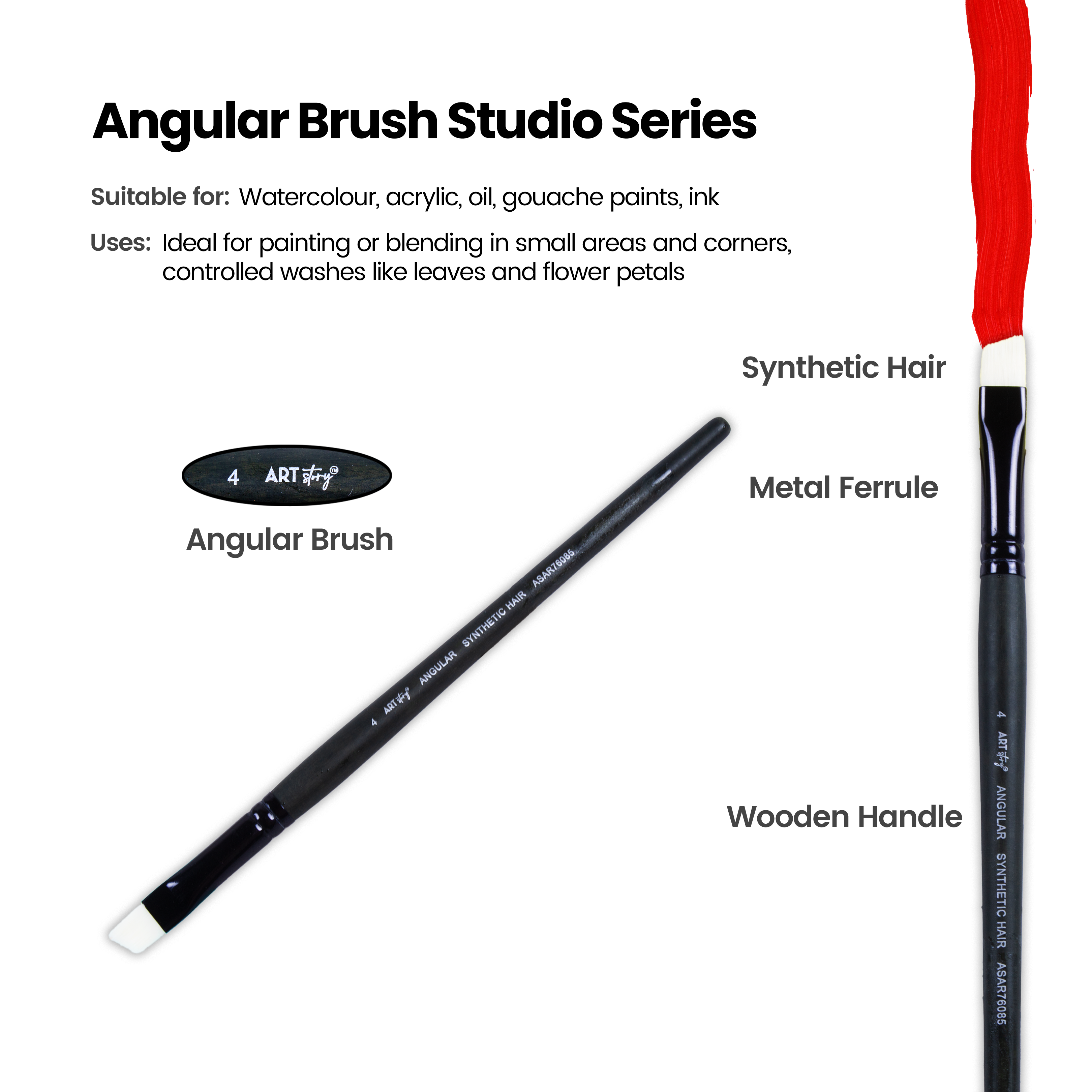 Pro Oil Brush Angular Synthetic Hair Size 4 Handle Length 165mm 1pc