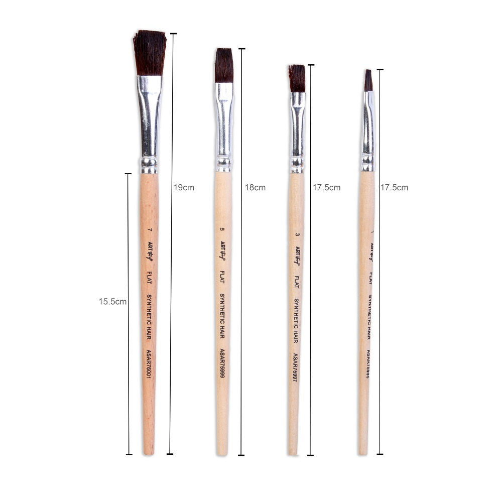 Watercolour Brush Flat Synthetic Hair Size 2 4 6 8 Set of 4pc