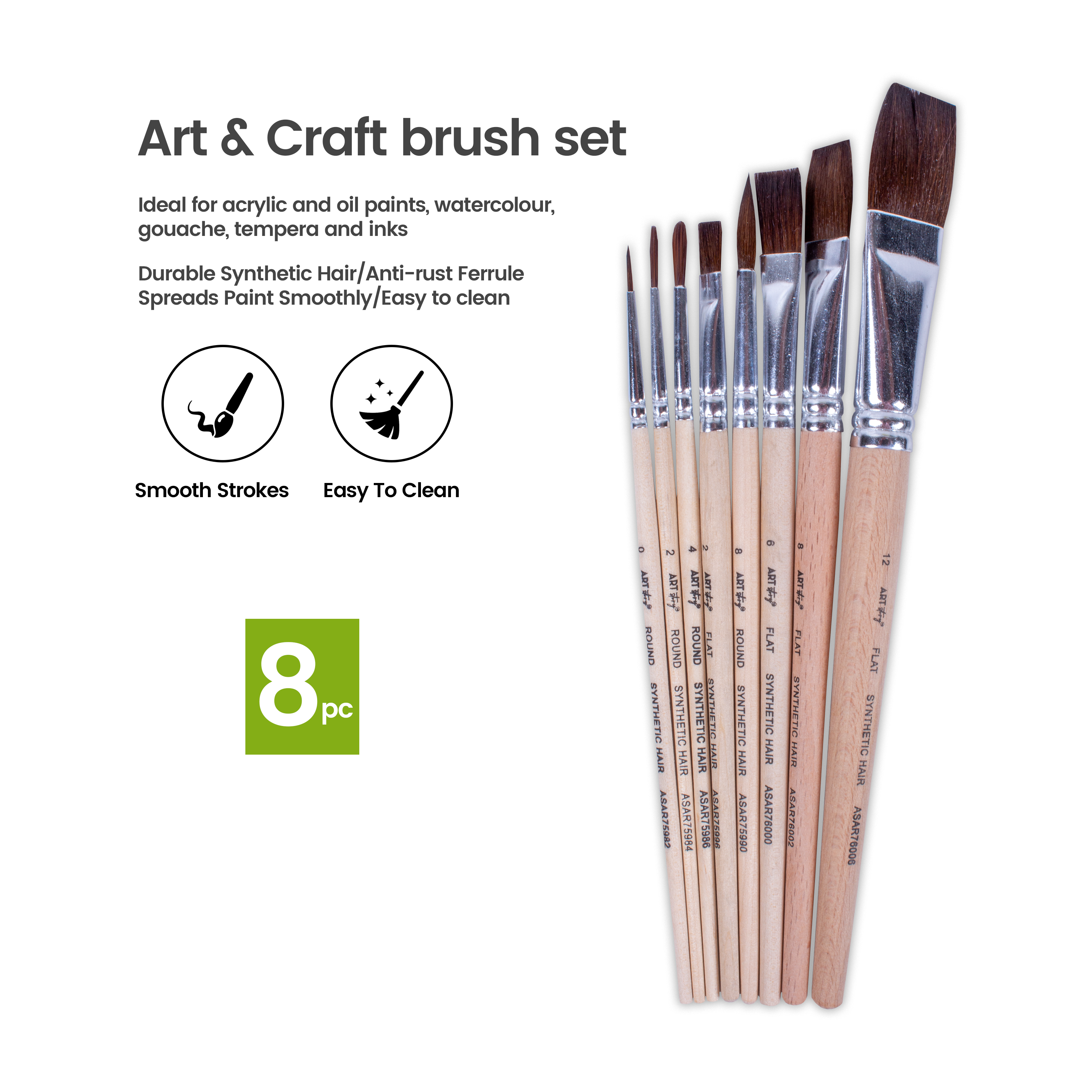 Watercolour Brush Round And Flat Synthetic Hair Size 0 2 4 8 And 2 6 8 12 8pc