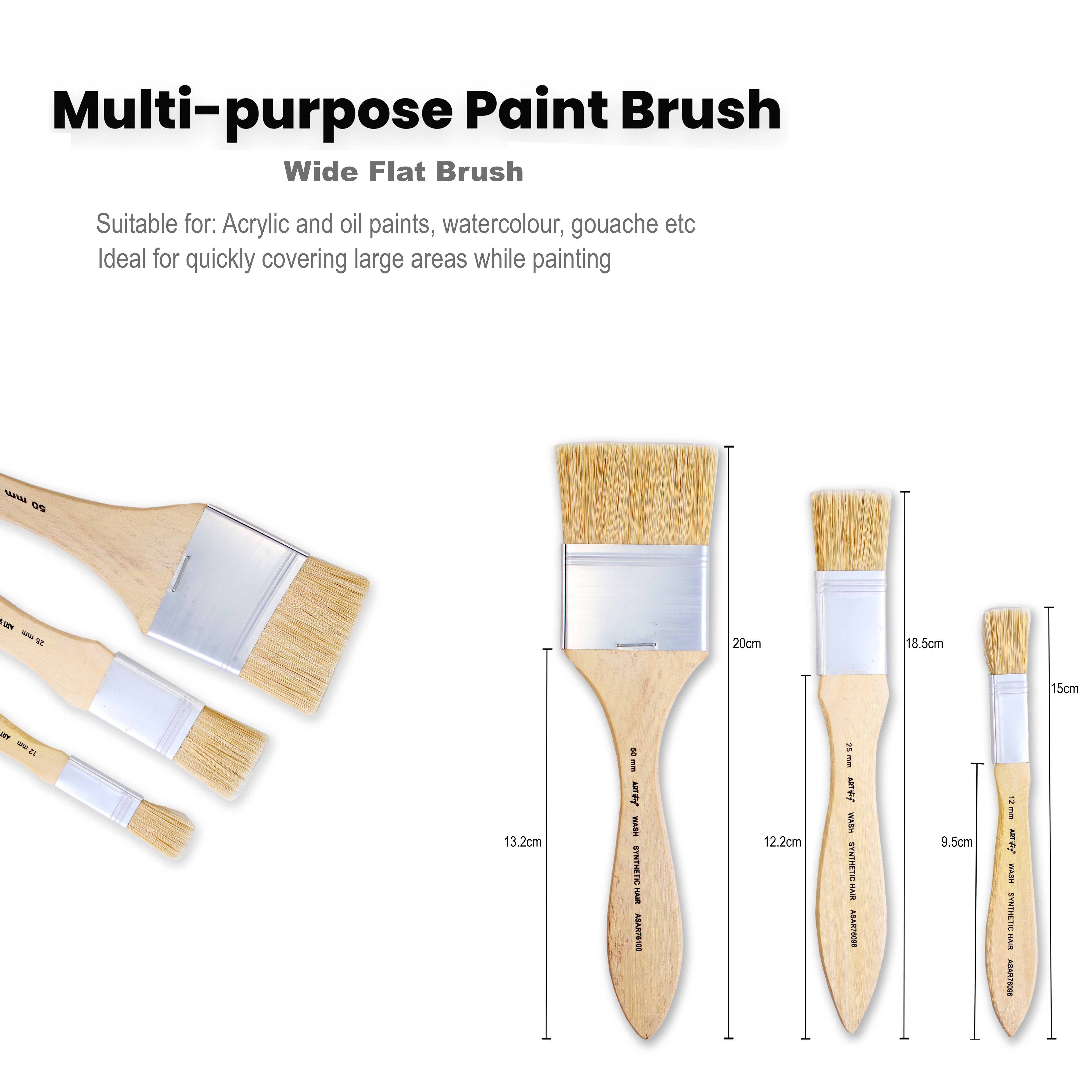 Wash Brush White Bristle Size 12mm 24mm 50mm Set Of 3pc