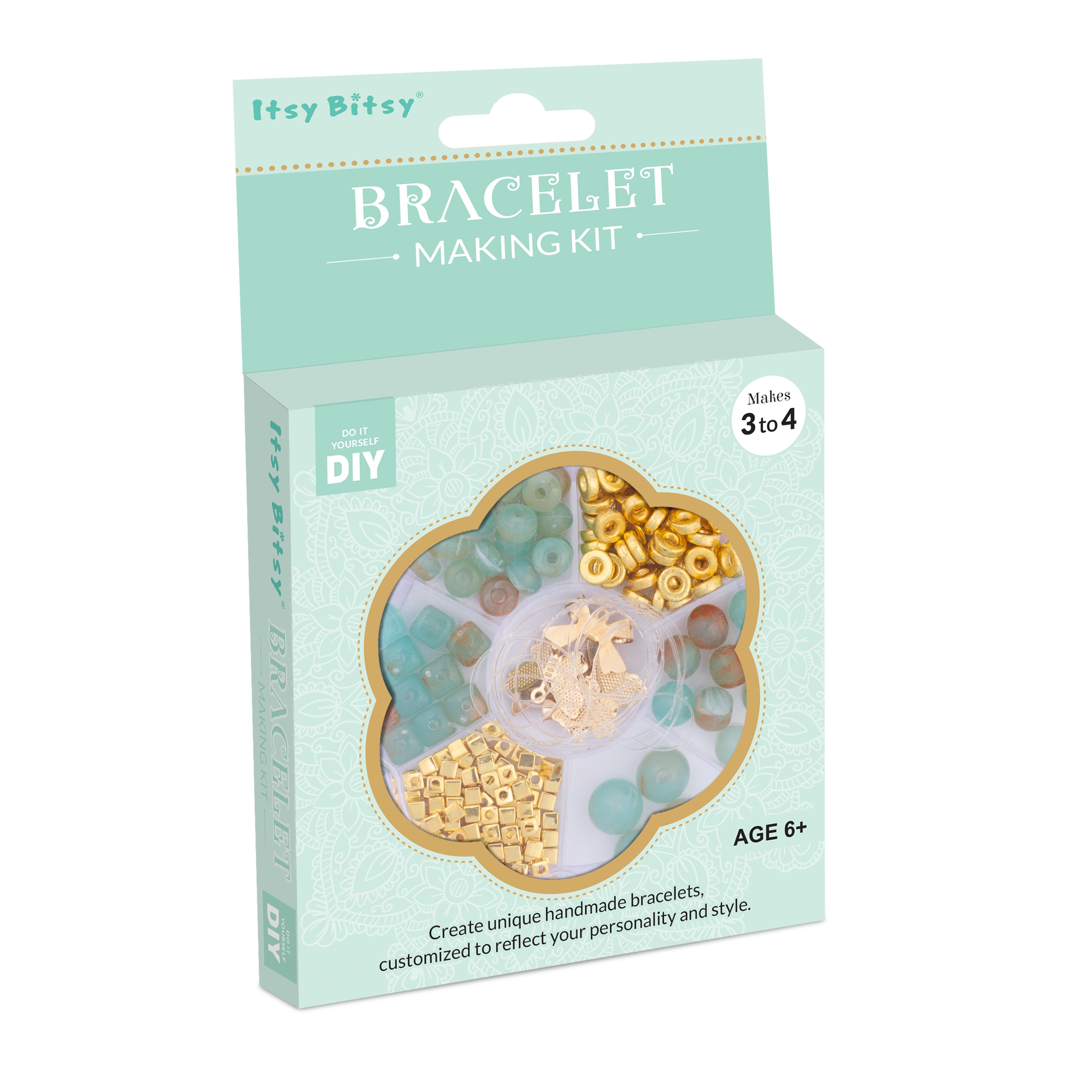 Bracelet kit Assorted Art Beads Golden Ice in flower shaped 8 X 8cm 7 comp Box