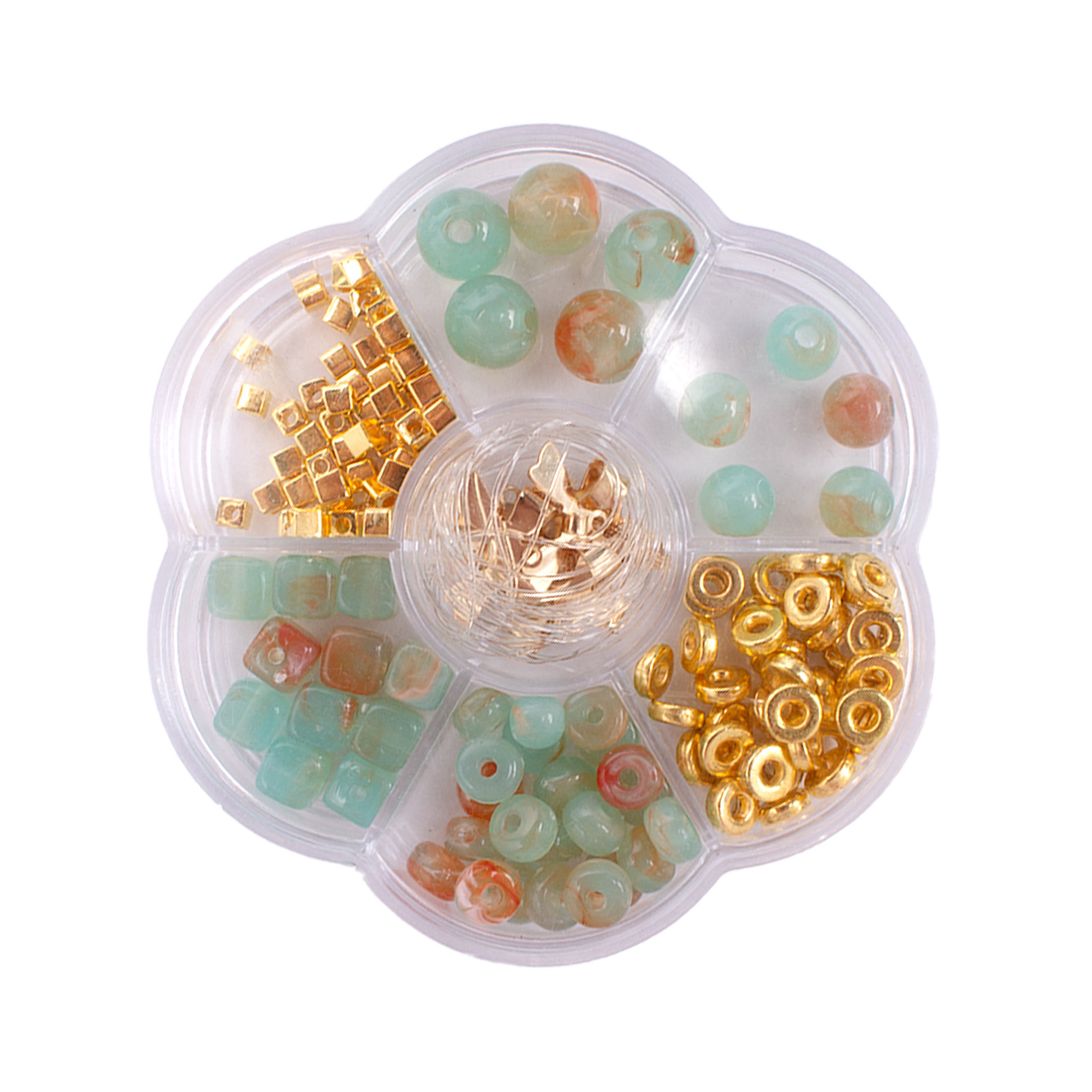 Bracelet kit Assorted Art Beads Golden Ice in flower shaped 8 X 8cm 7 comp Box